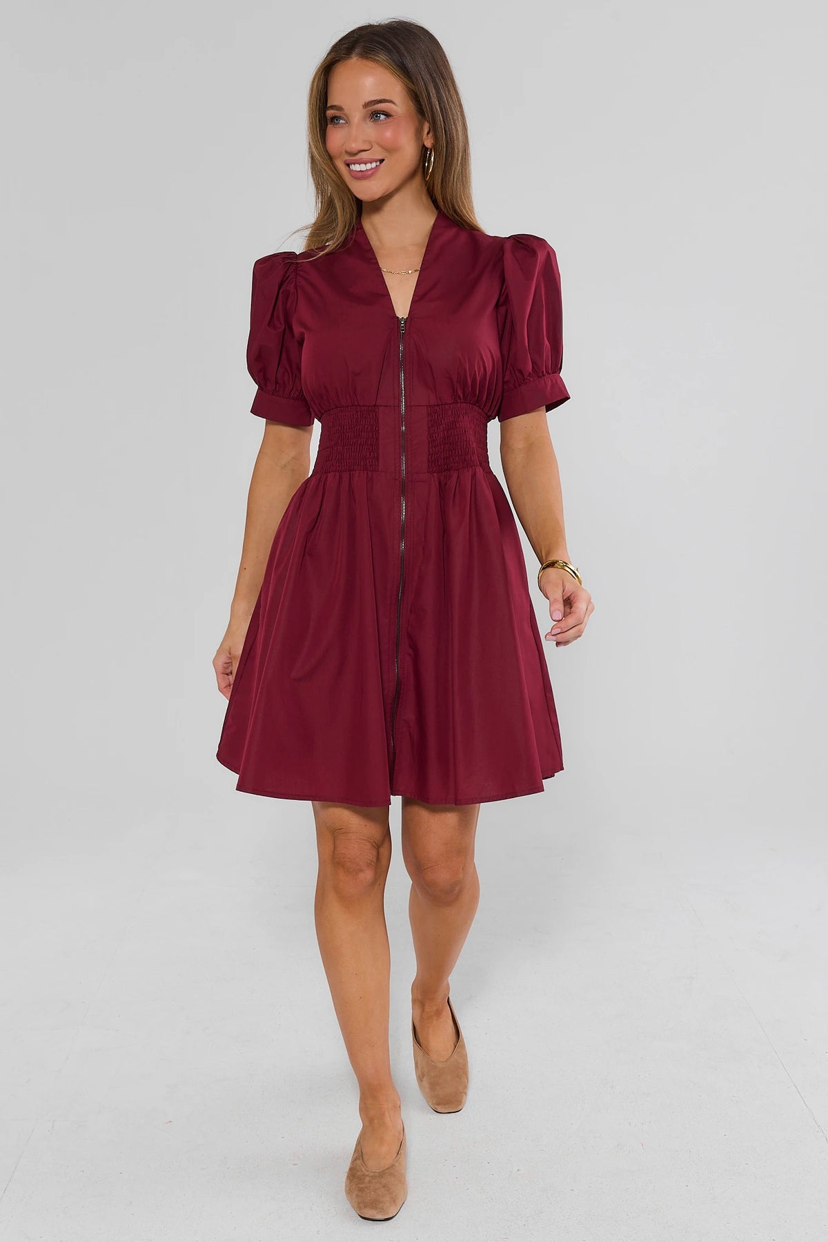Audra Maroon Zip Up Short Dress