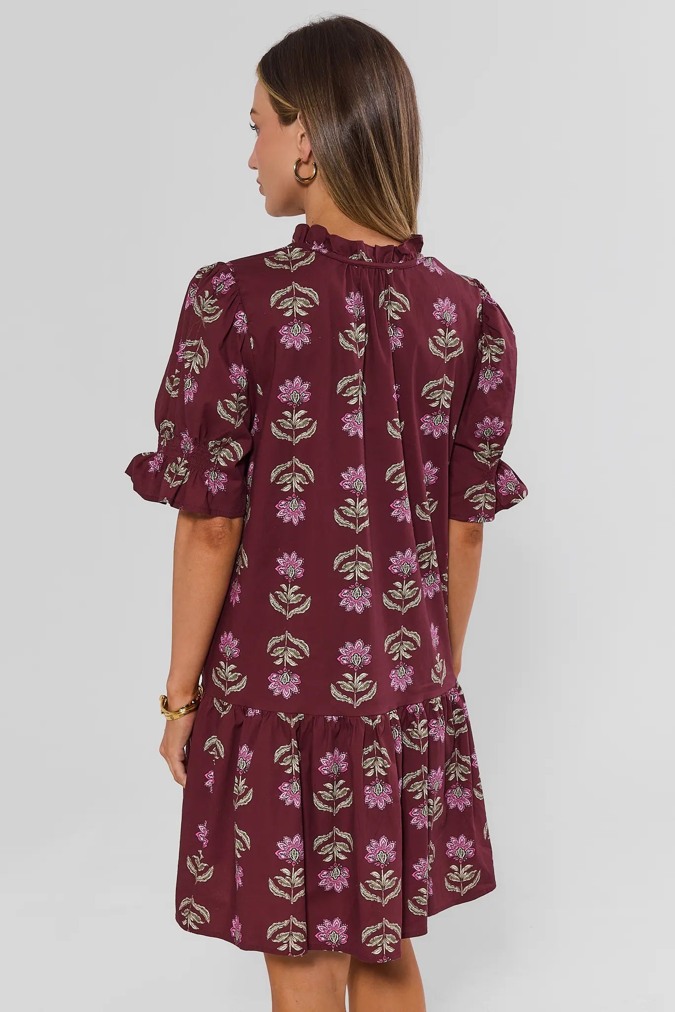 Ariel Burgundy Floral Print Short Dress