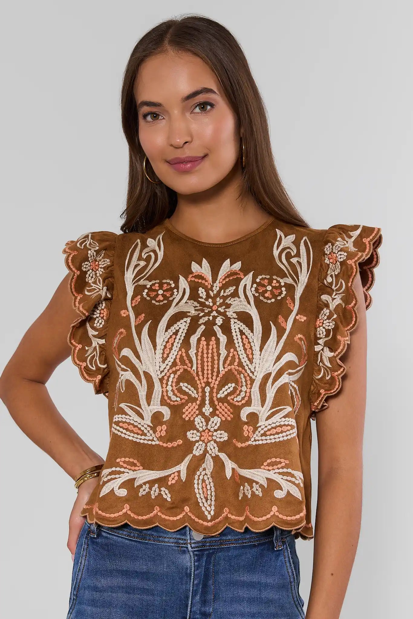 Abby Brown Embroidered Top by THML