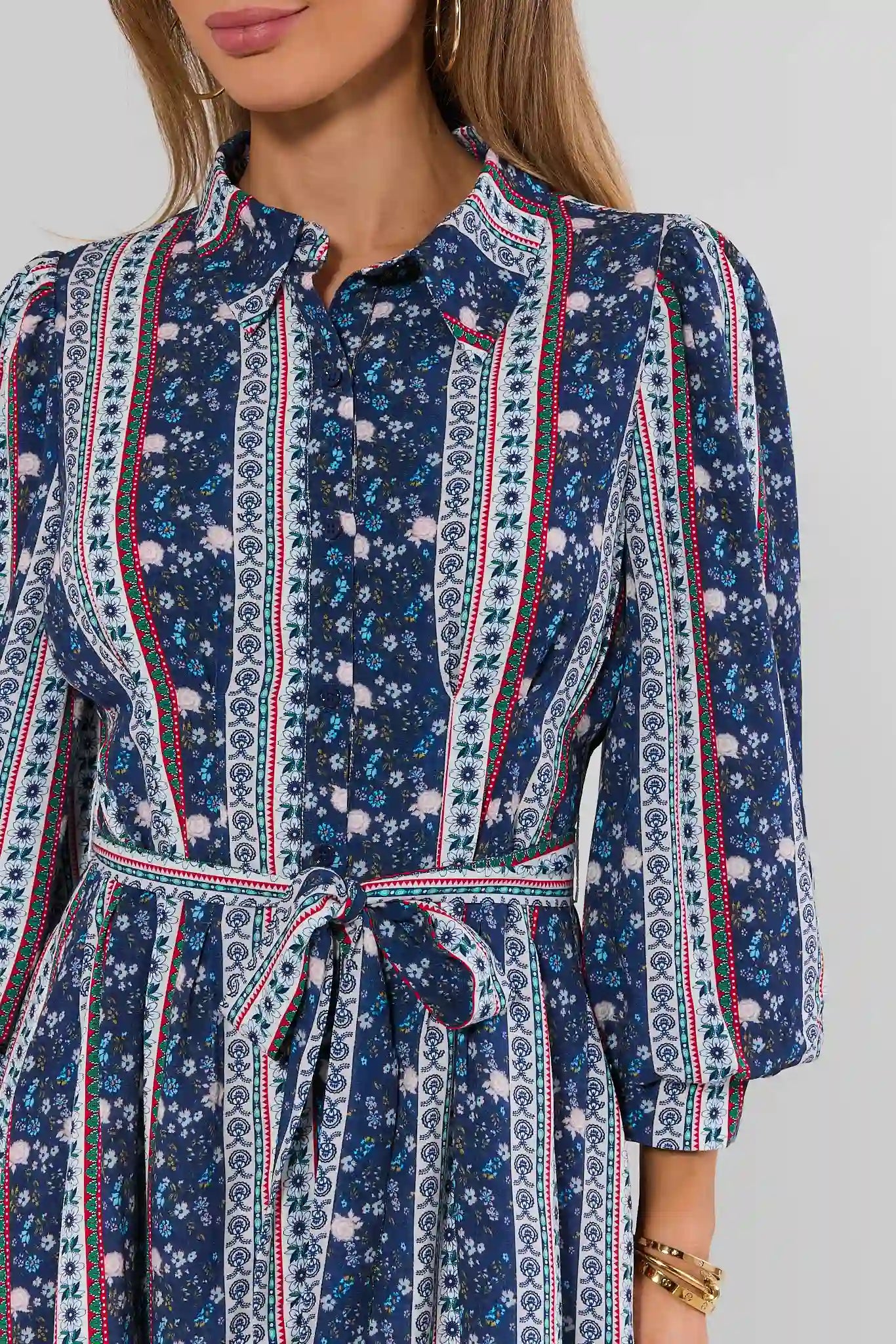 Navy Floral Print Collared Short Dress