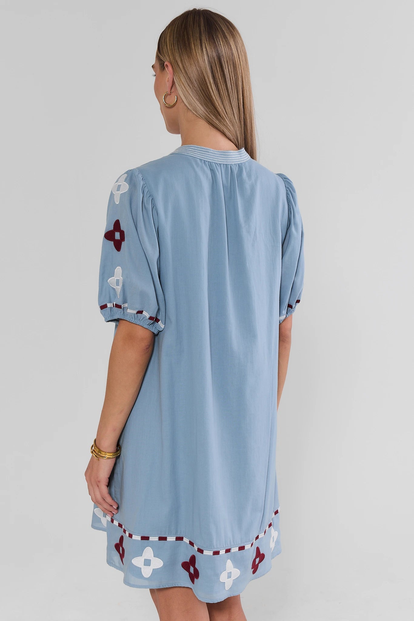 Blue Embroidered Tassel Detail Short Dress