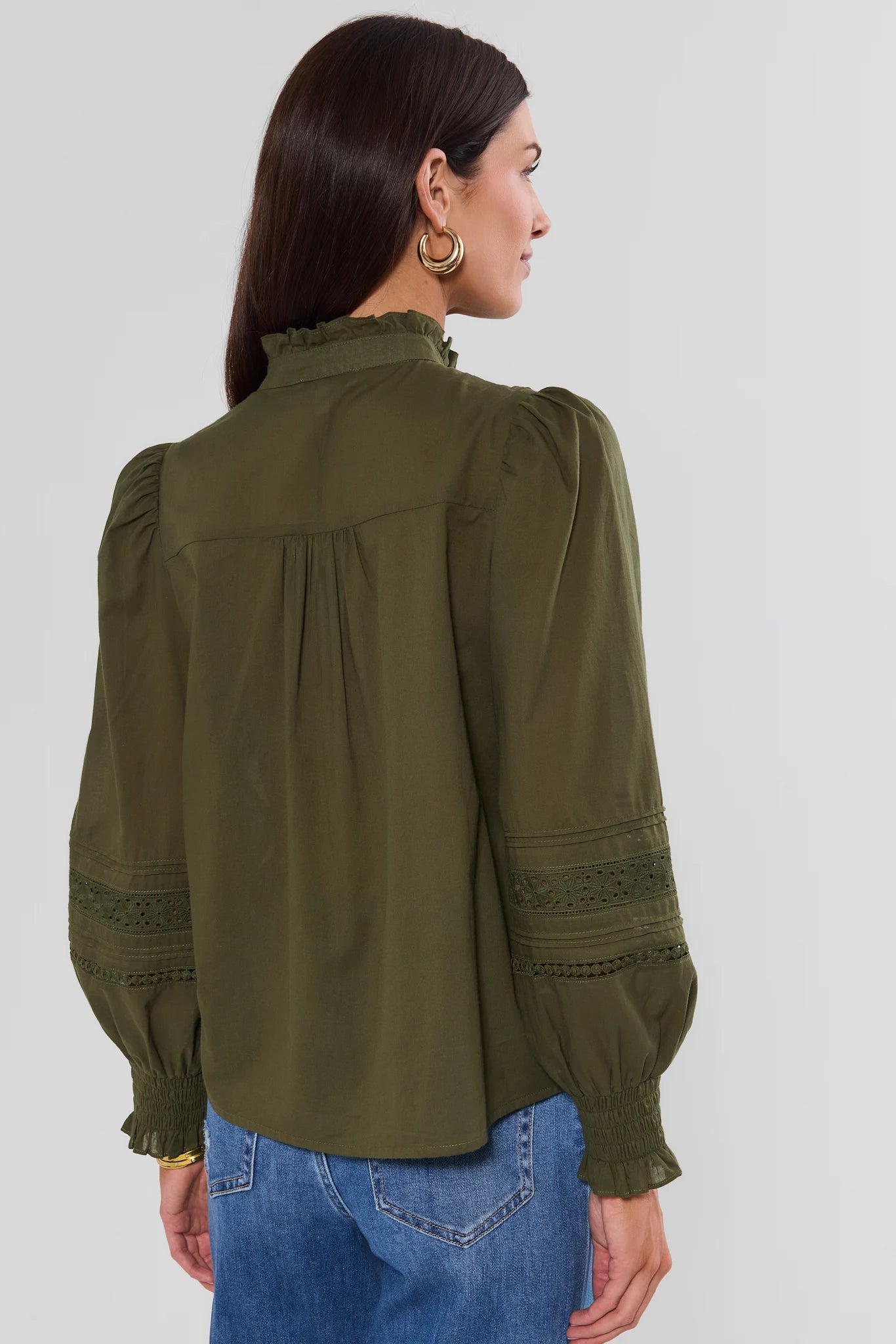 Green Lace Detail Button Up Top