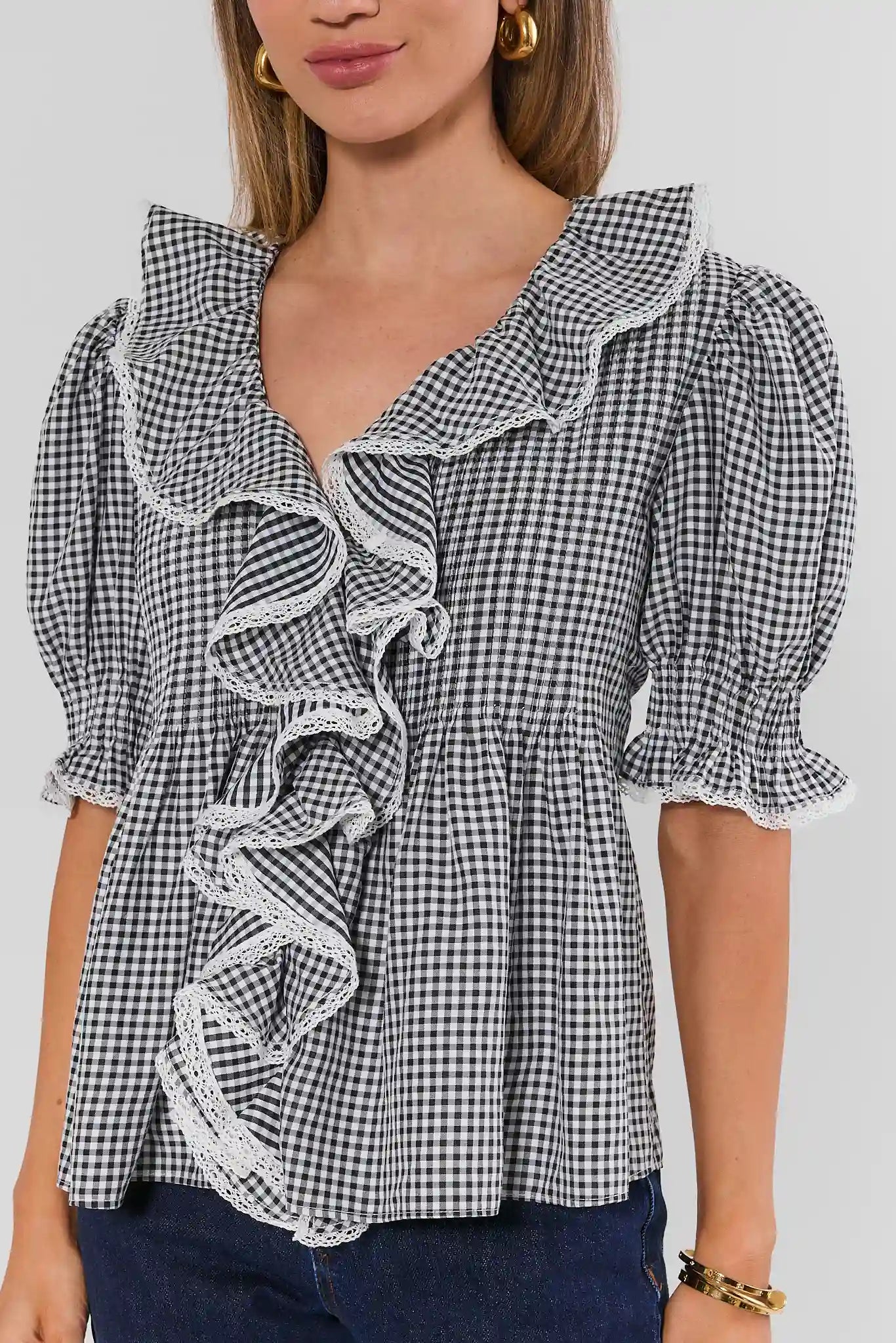 Black Gingham Ruffle Top