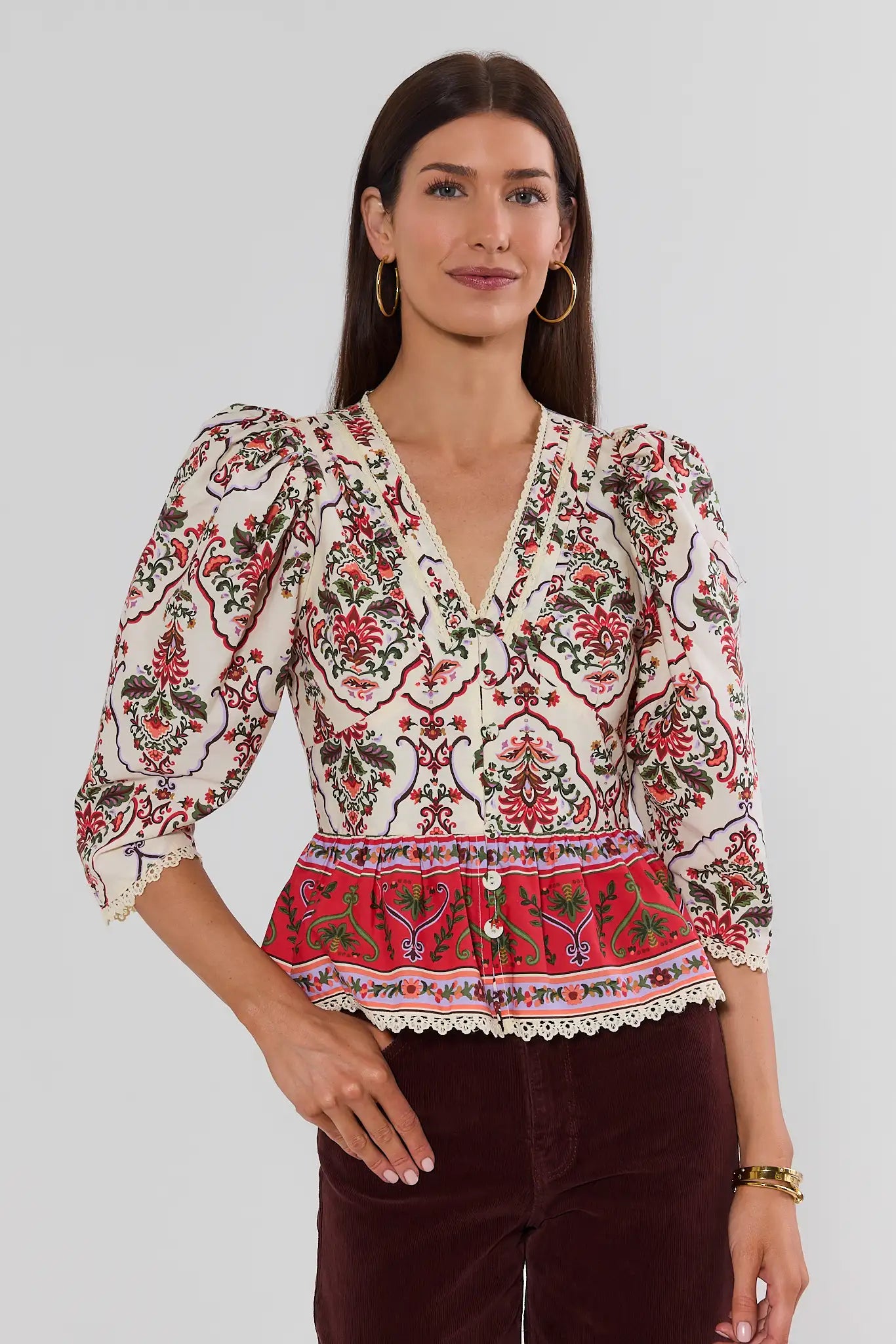 Ivory Floral Printed Peplum Top