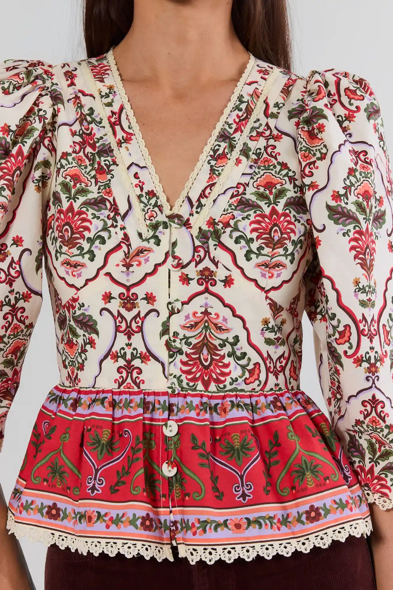 Ivory Floral Printed Peplum Top