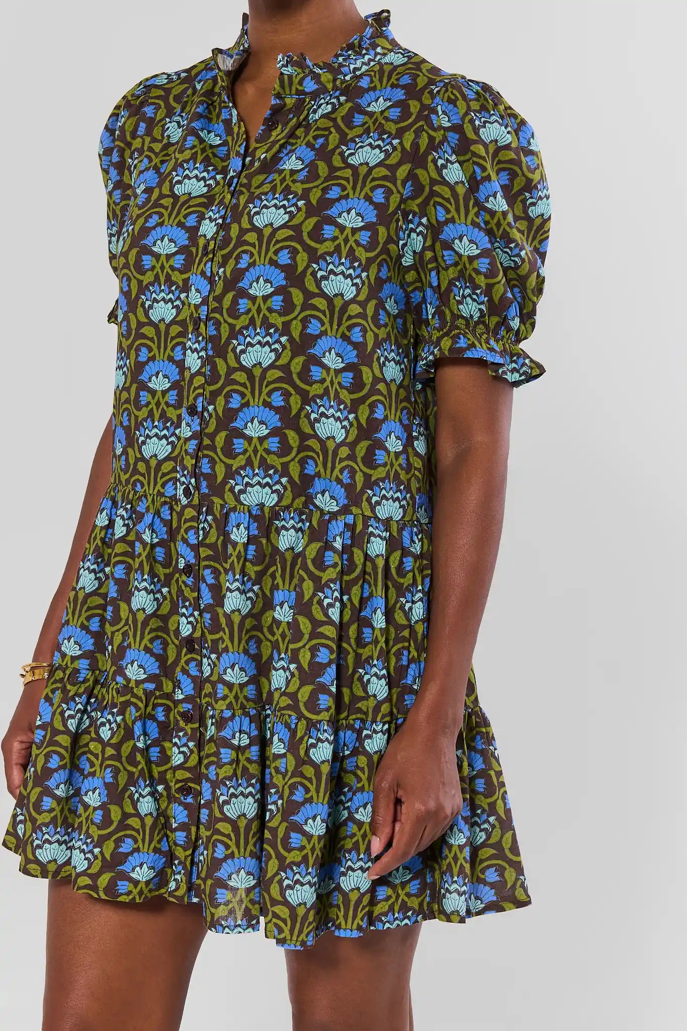 Brown Block Print Short Dress