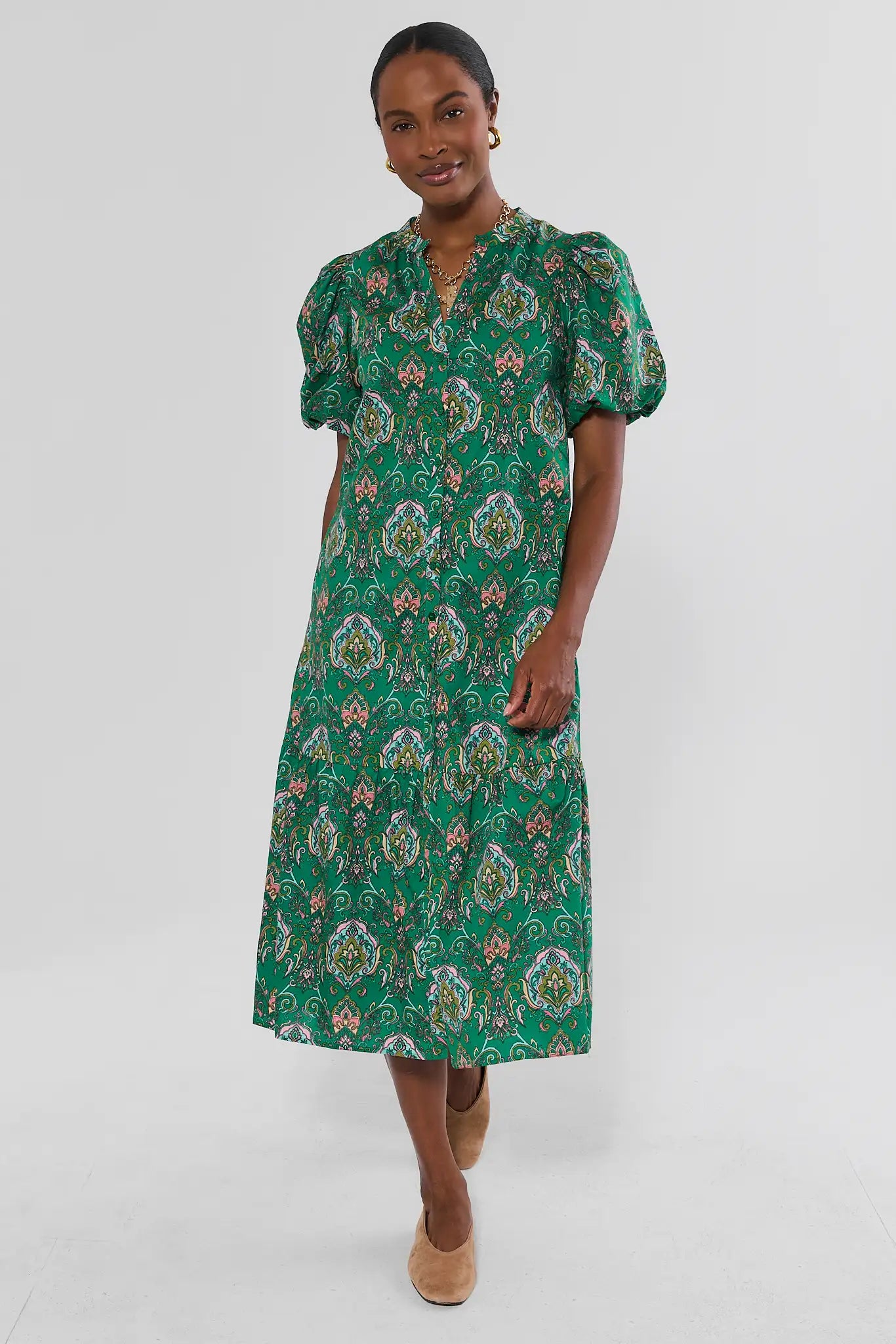 Green Multi Printed Midi Dress