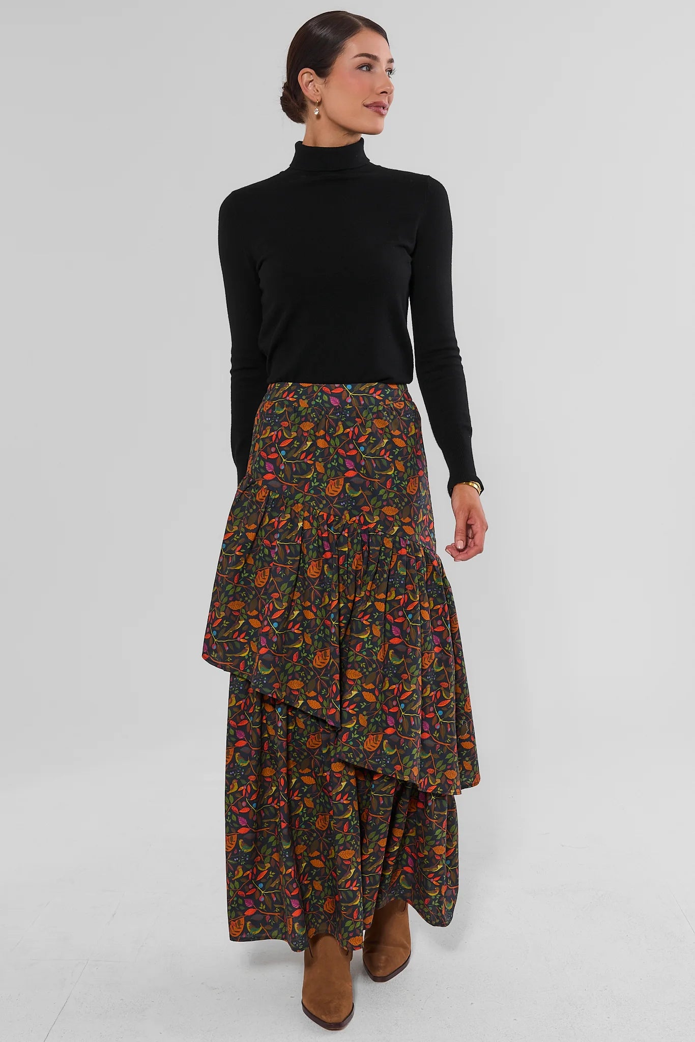Ashlyn Multi Floral Tiered Maxi Skirt