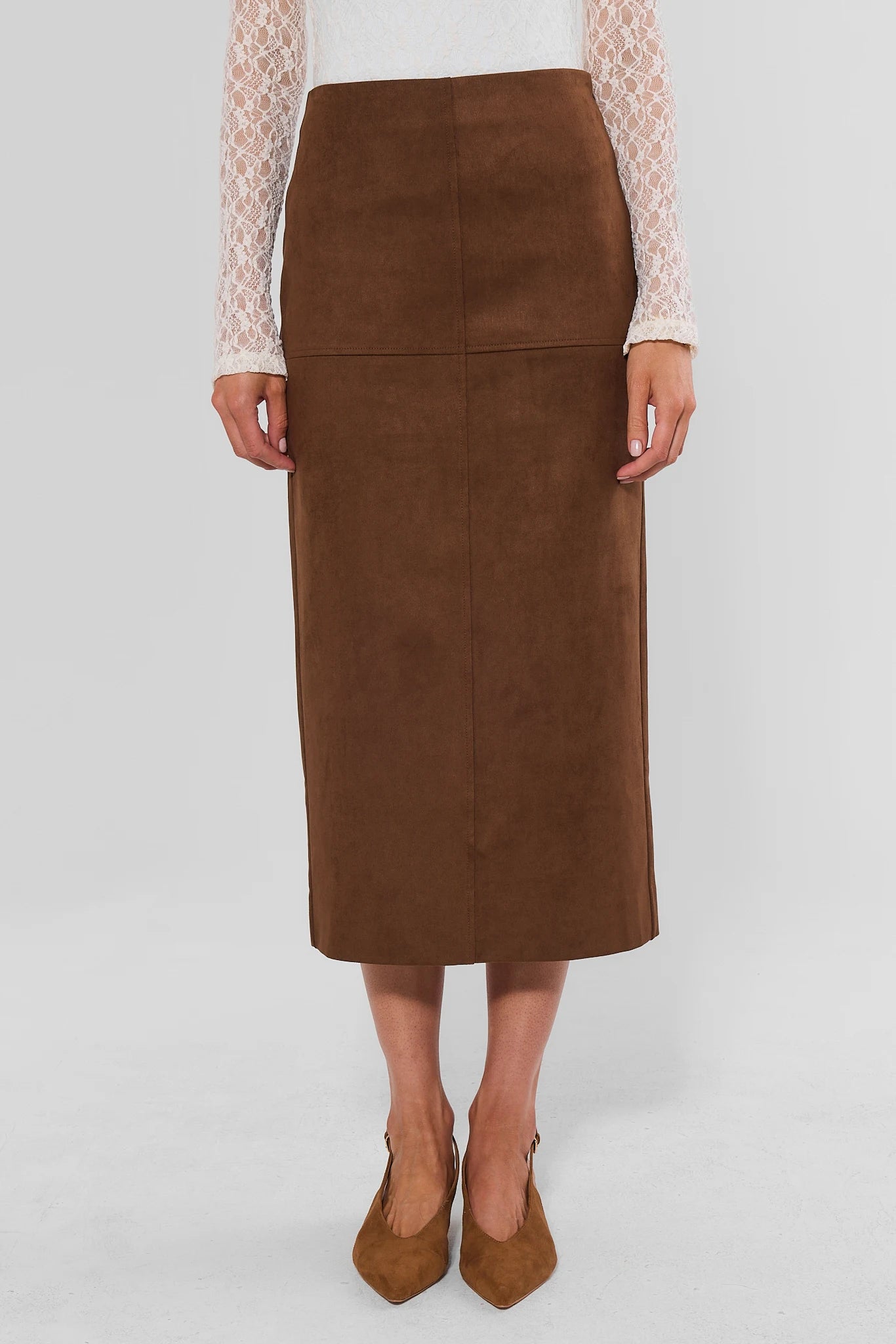 Annalise Brown Faux Suede Midi Skirt