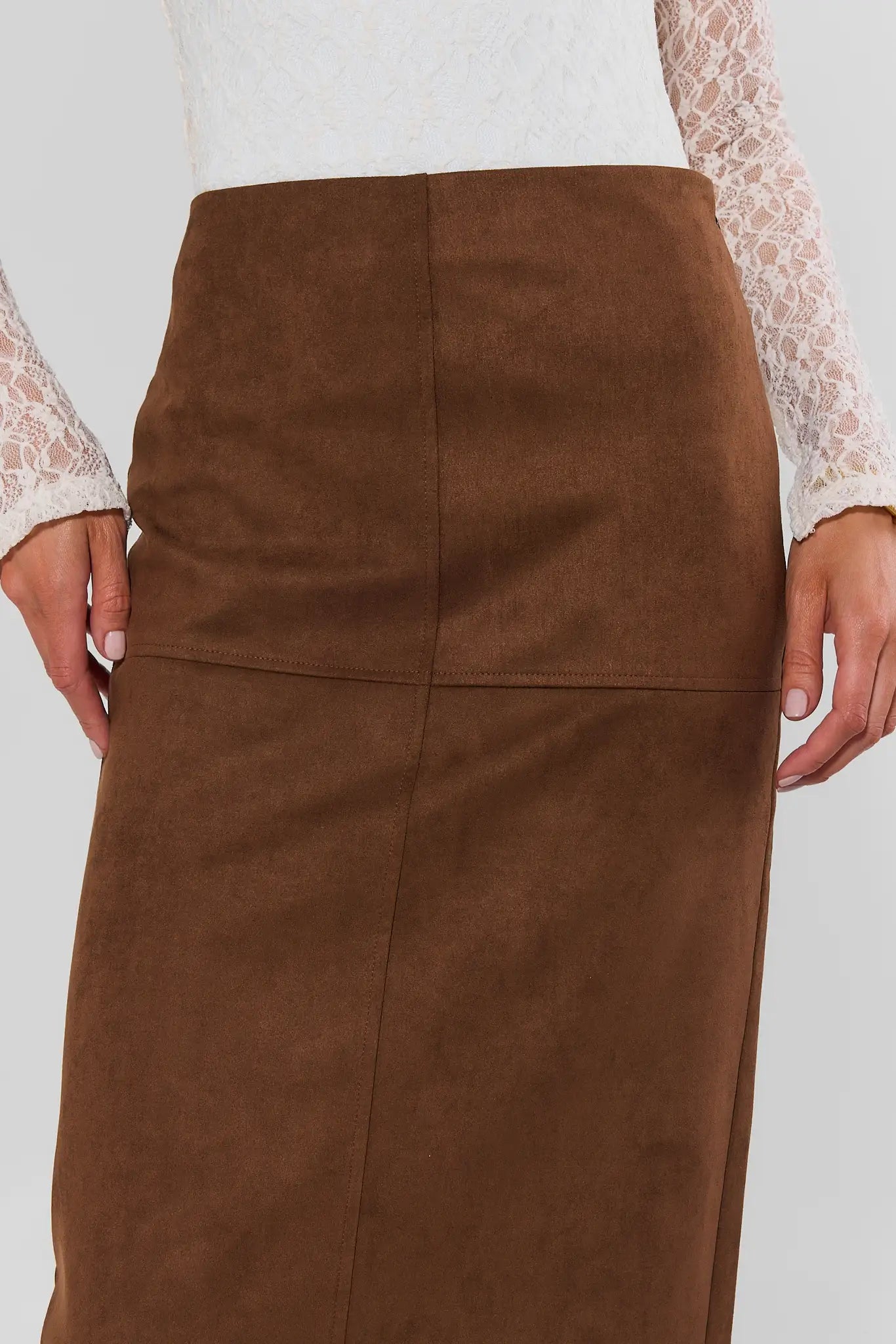 Annalise Brown Faux Suede Midi Skirt
