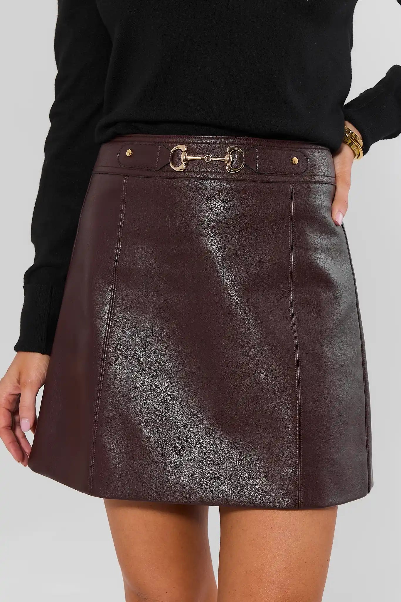 Eleanor Brown Leather Mini Skirt