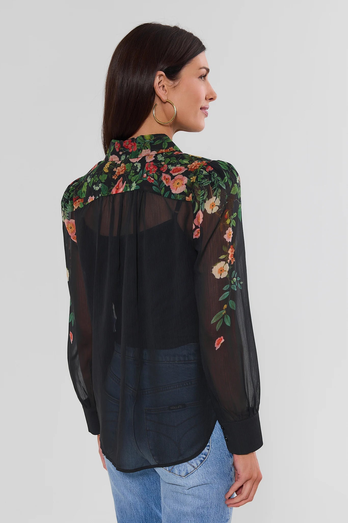Alena Black Sheer Floral Print Top