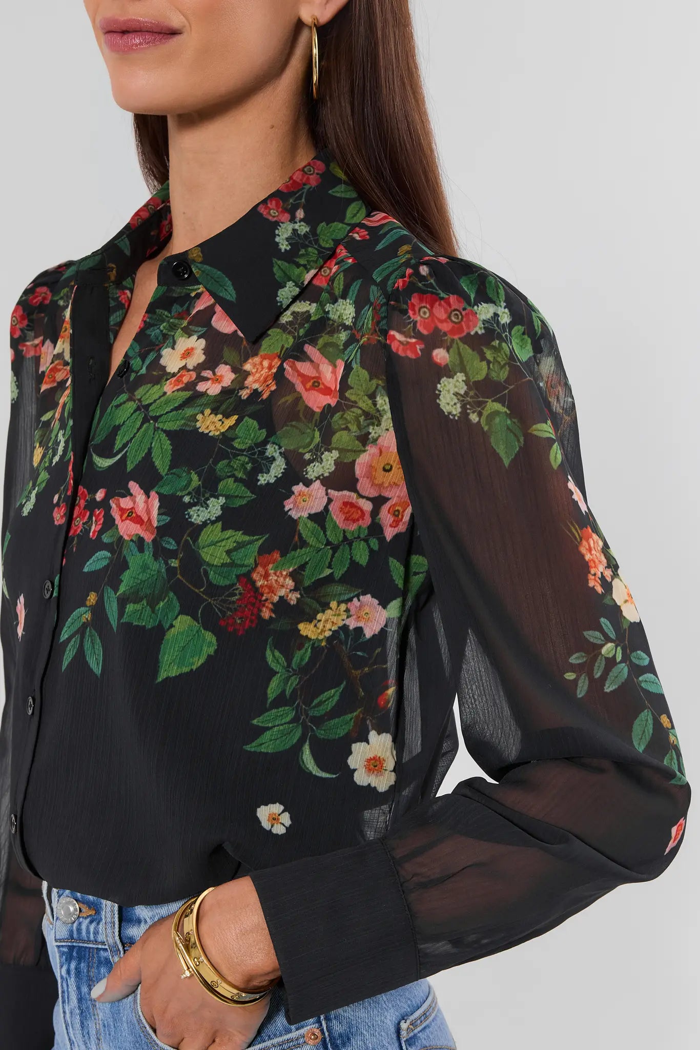 Alena Black Sheer Floral Print Top