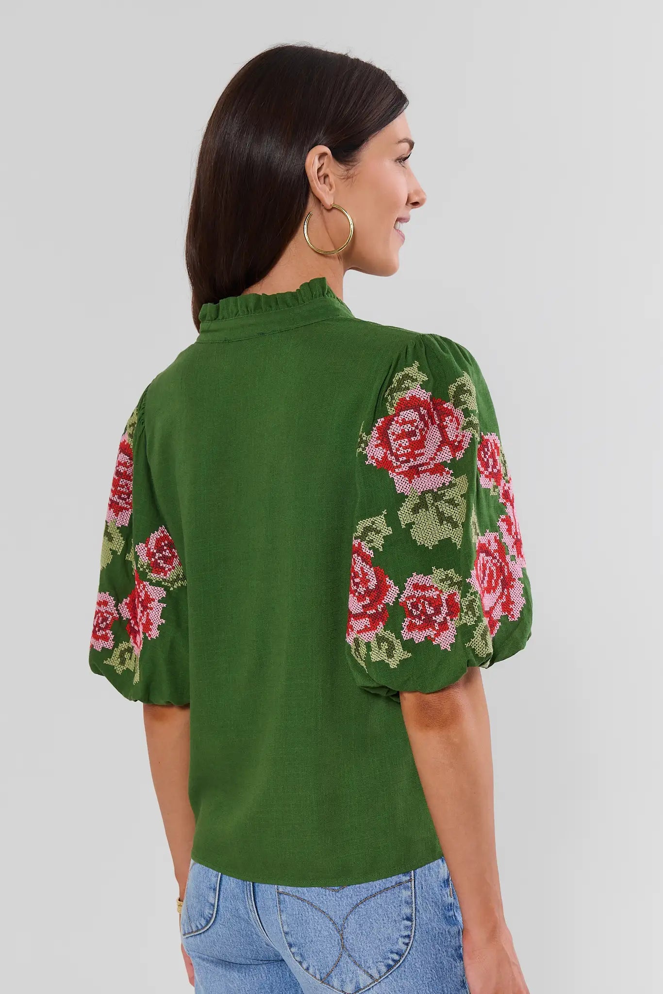 Green Embroidered Detail Top by THML