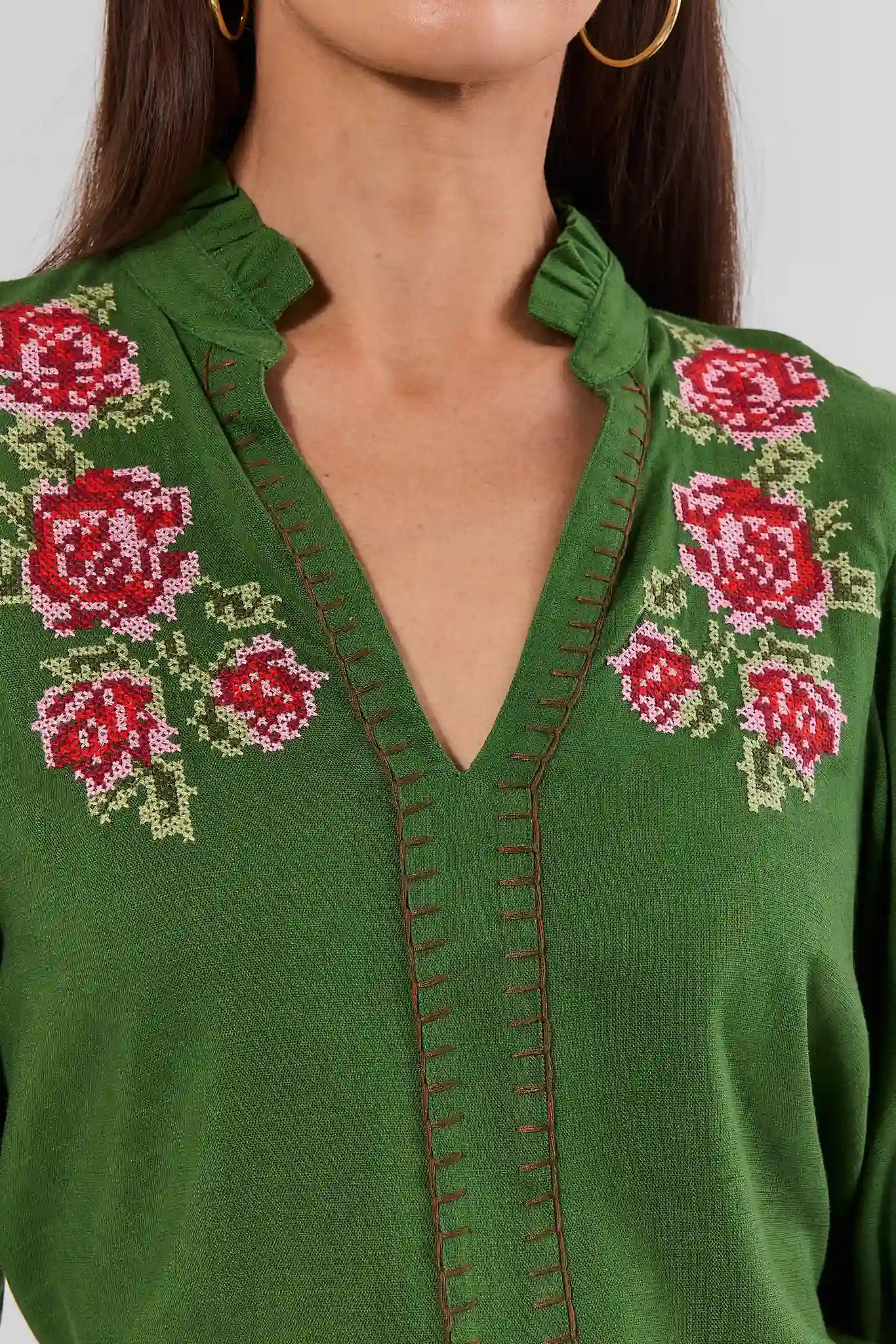 Green Embroidered Detail Top by THML