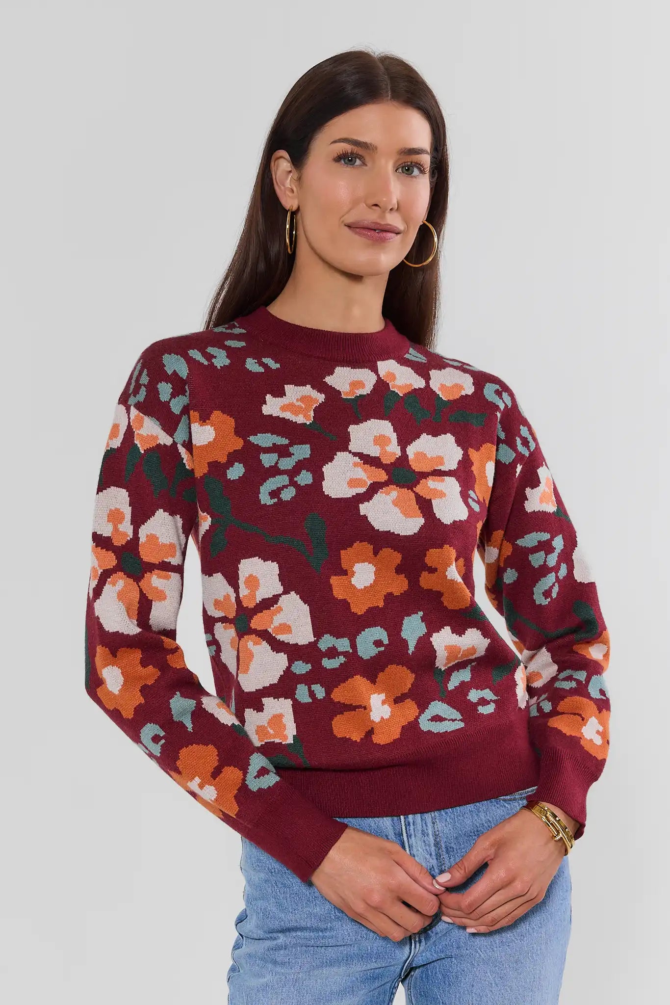 Burgundy Floral Sweater by THML