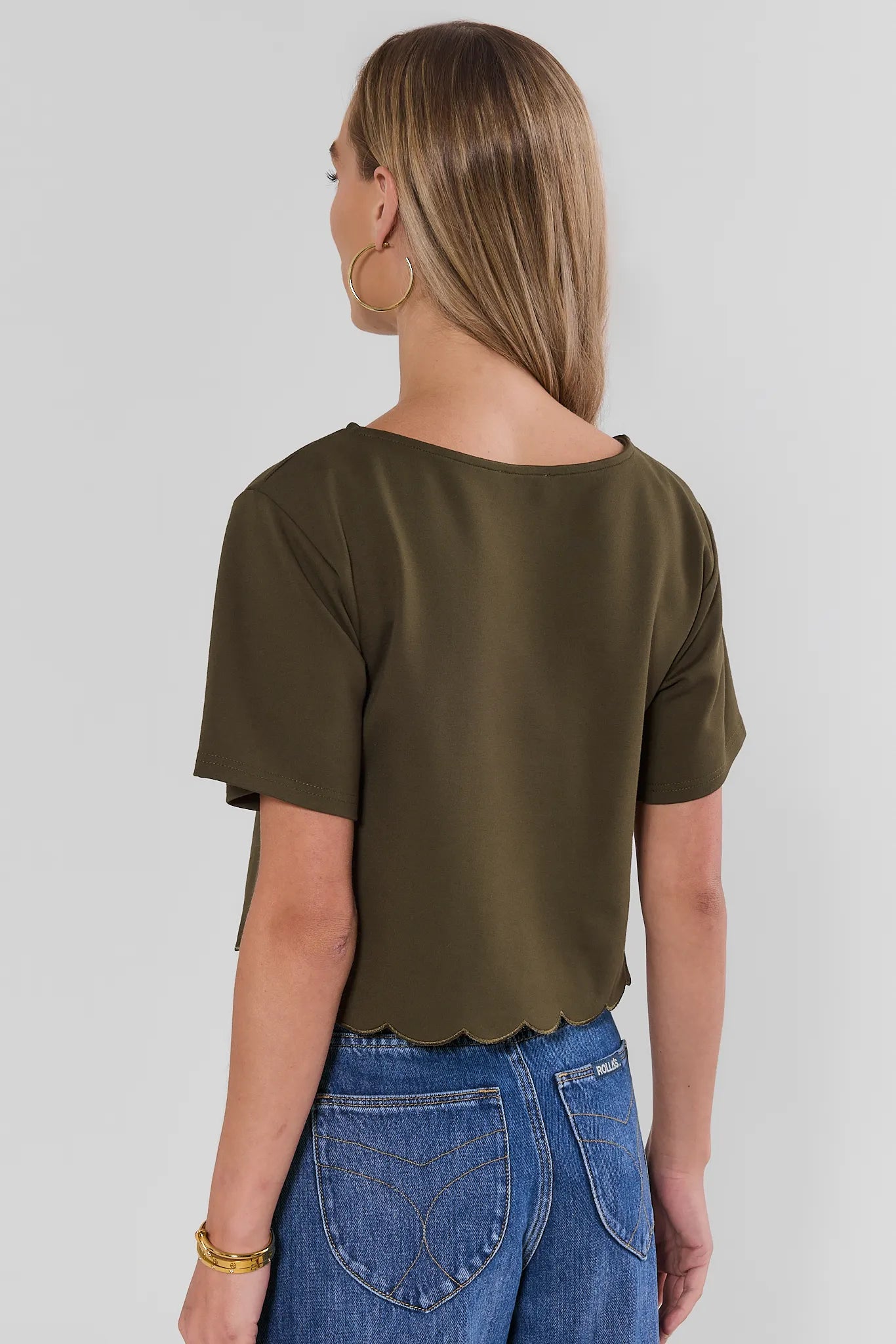 Olive Scalloped Hem Top