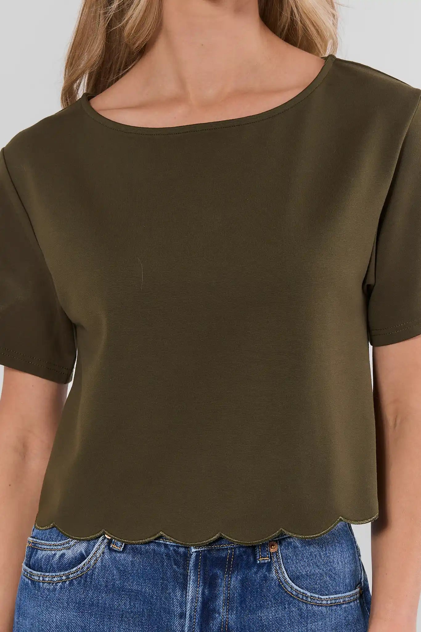 Olive Scalloped Hem Top