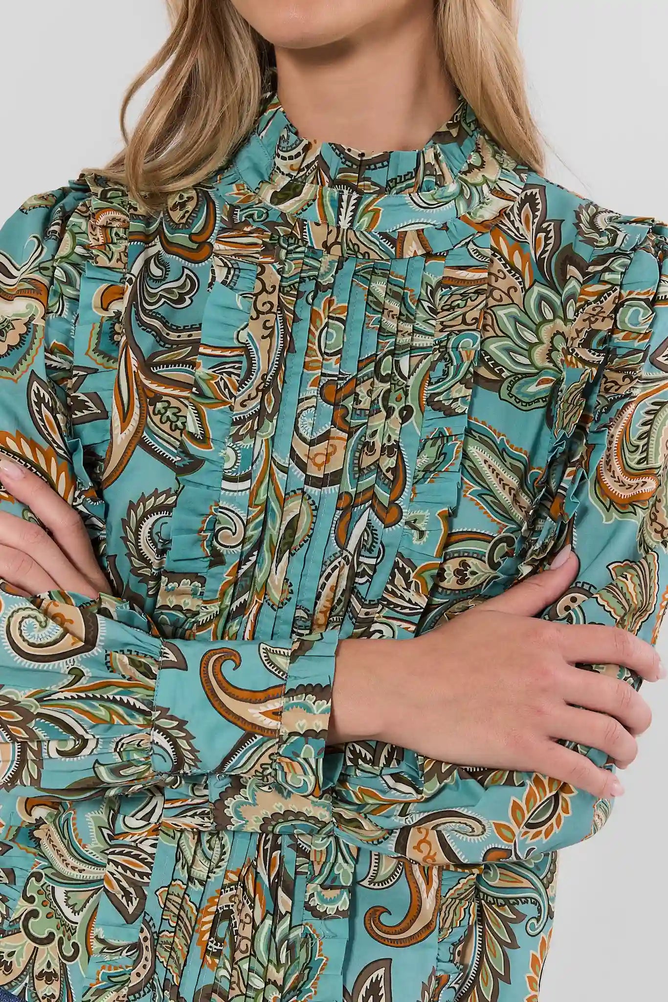 Blue Paisley Button Up Top