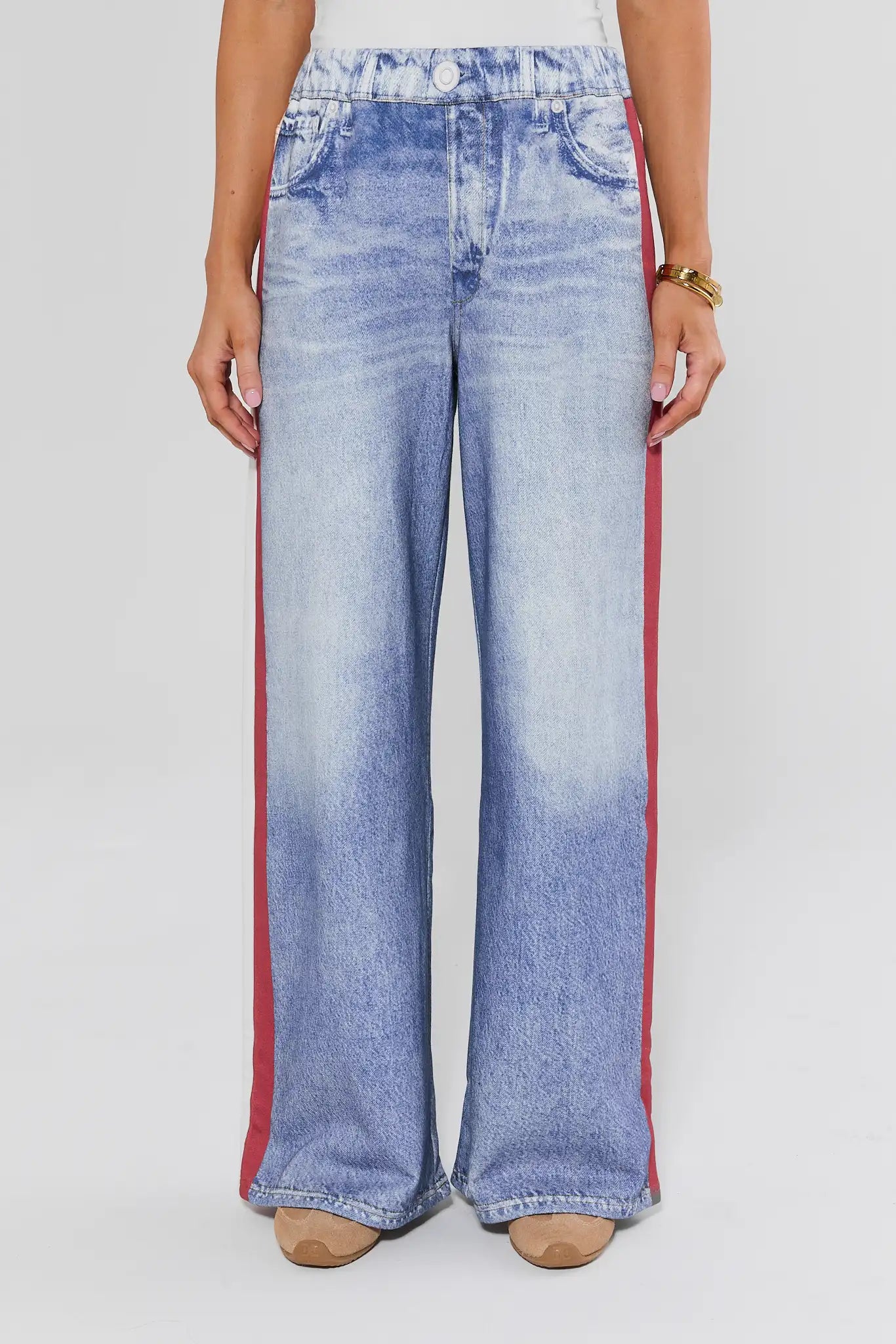 Maeve Red Stripe Wide Leg Track Pants