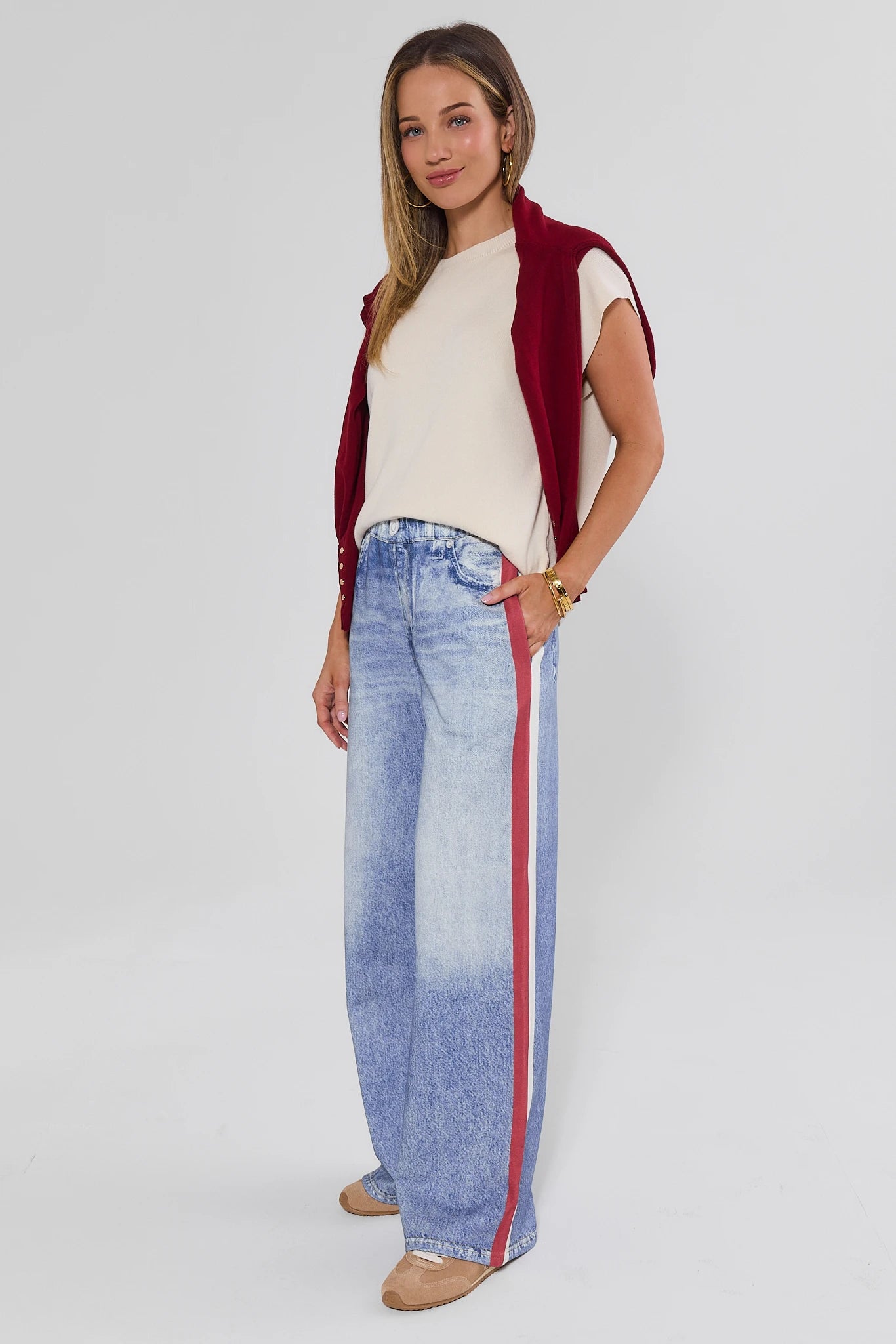 Maeve Red Stripe Wide Leg Track Pants