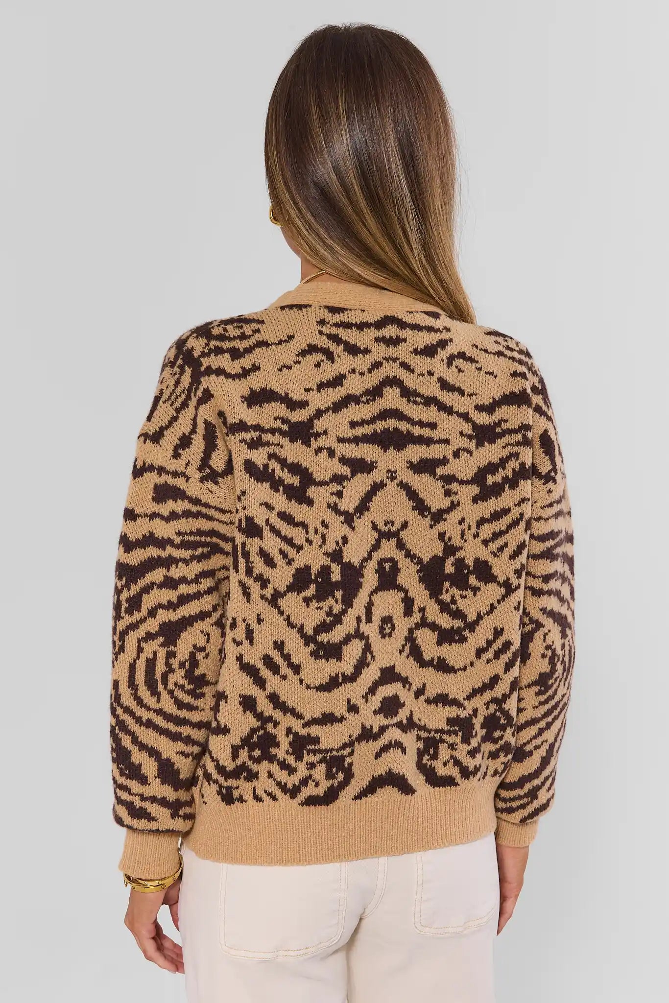 Tan Tiger Button Up Cardigan