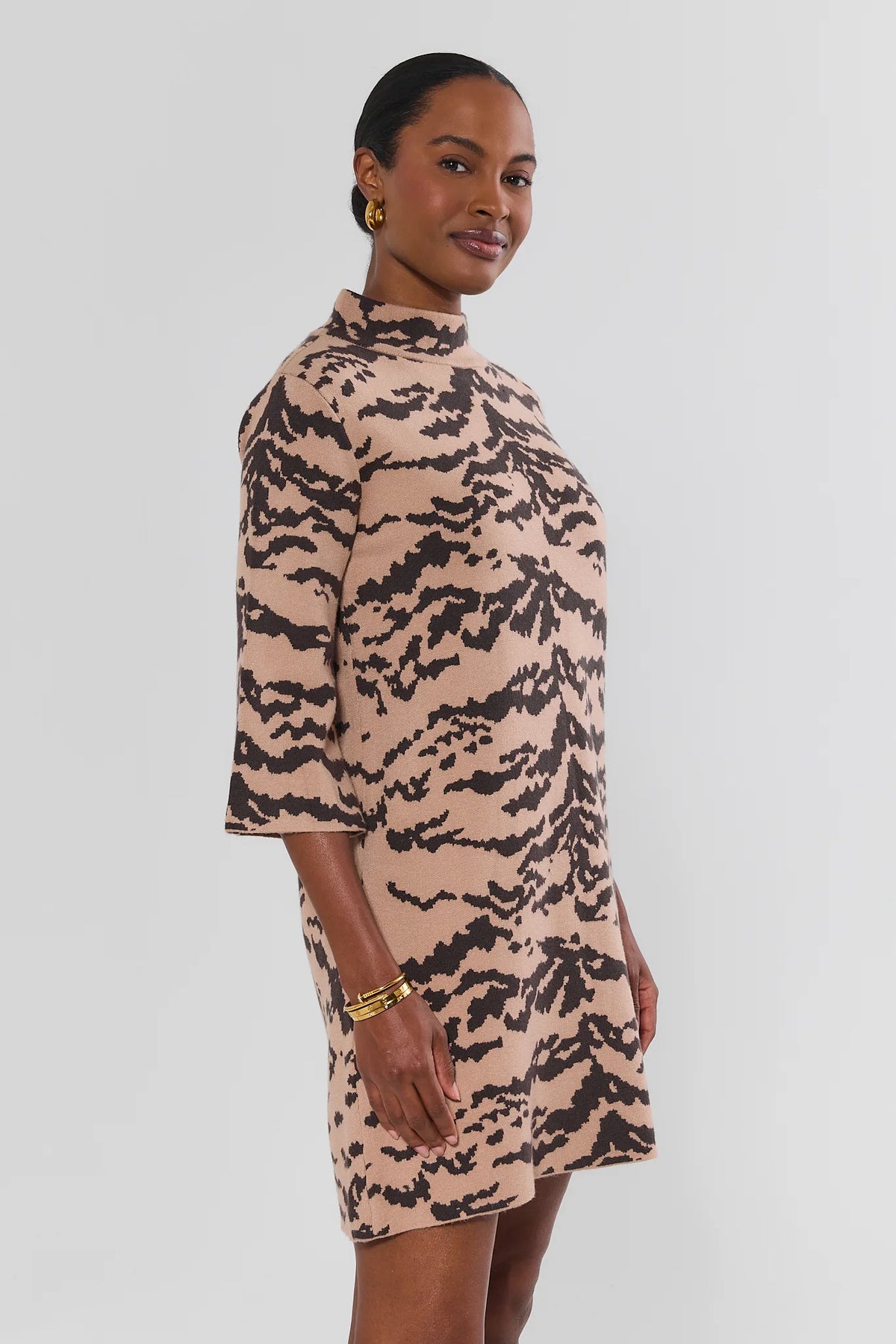 Jackie Tan Animal Print Knit Short Dress