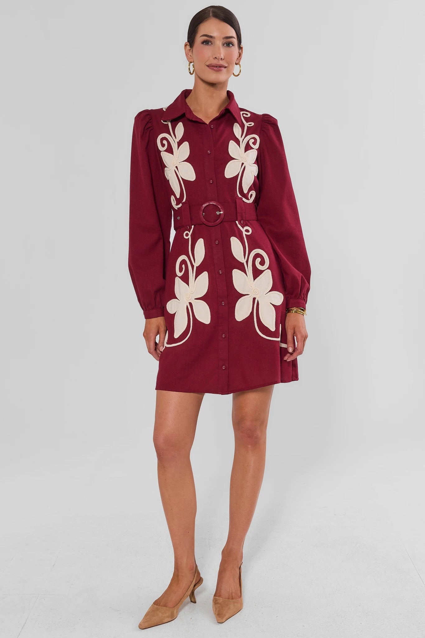 Margot Burgundy Embroidered Dress