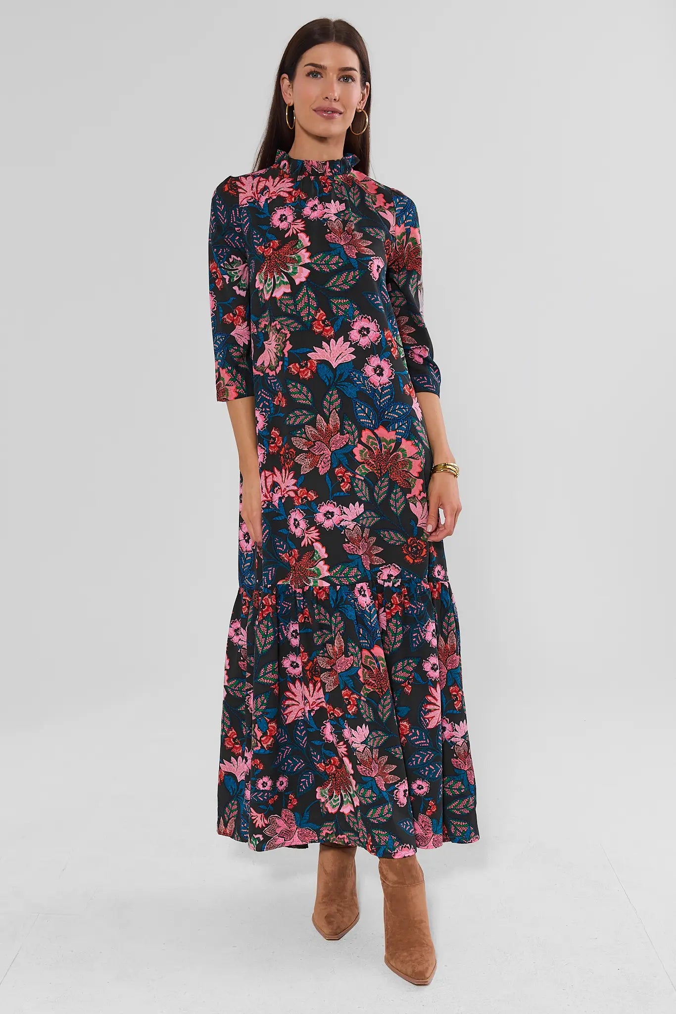 Andrea Navy Floral Printed Maxi Dress