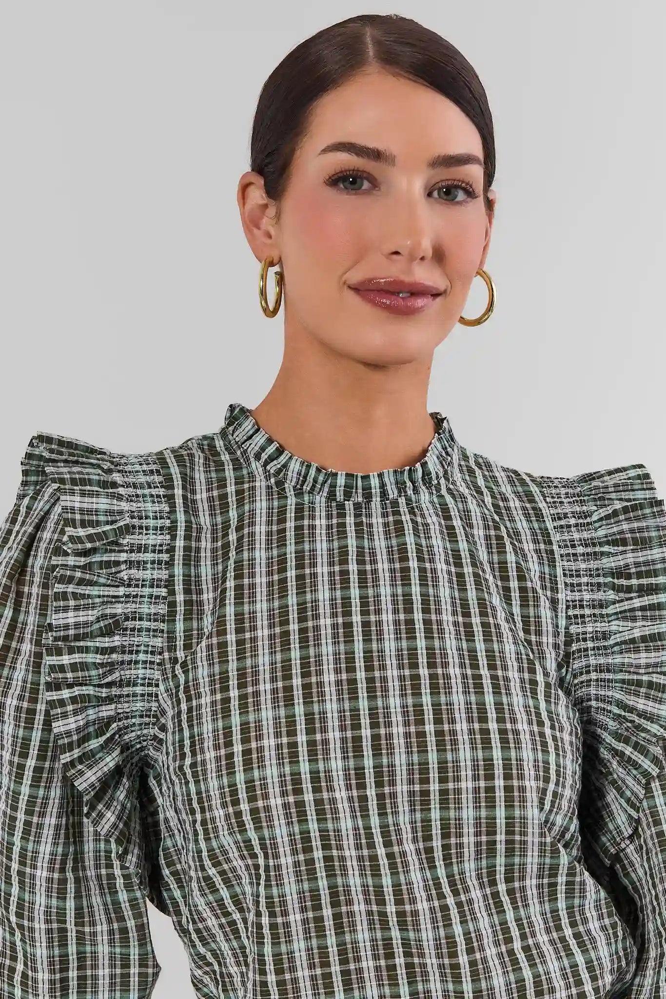 Green Plaid Ruffle Top