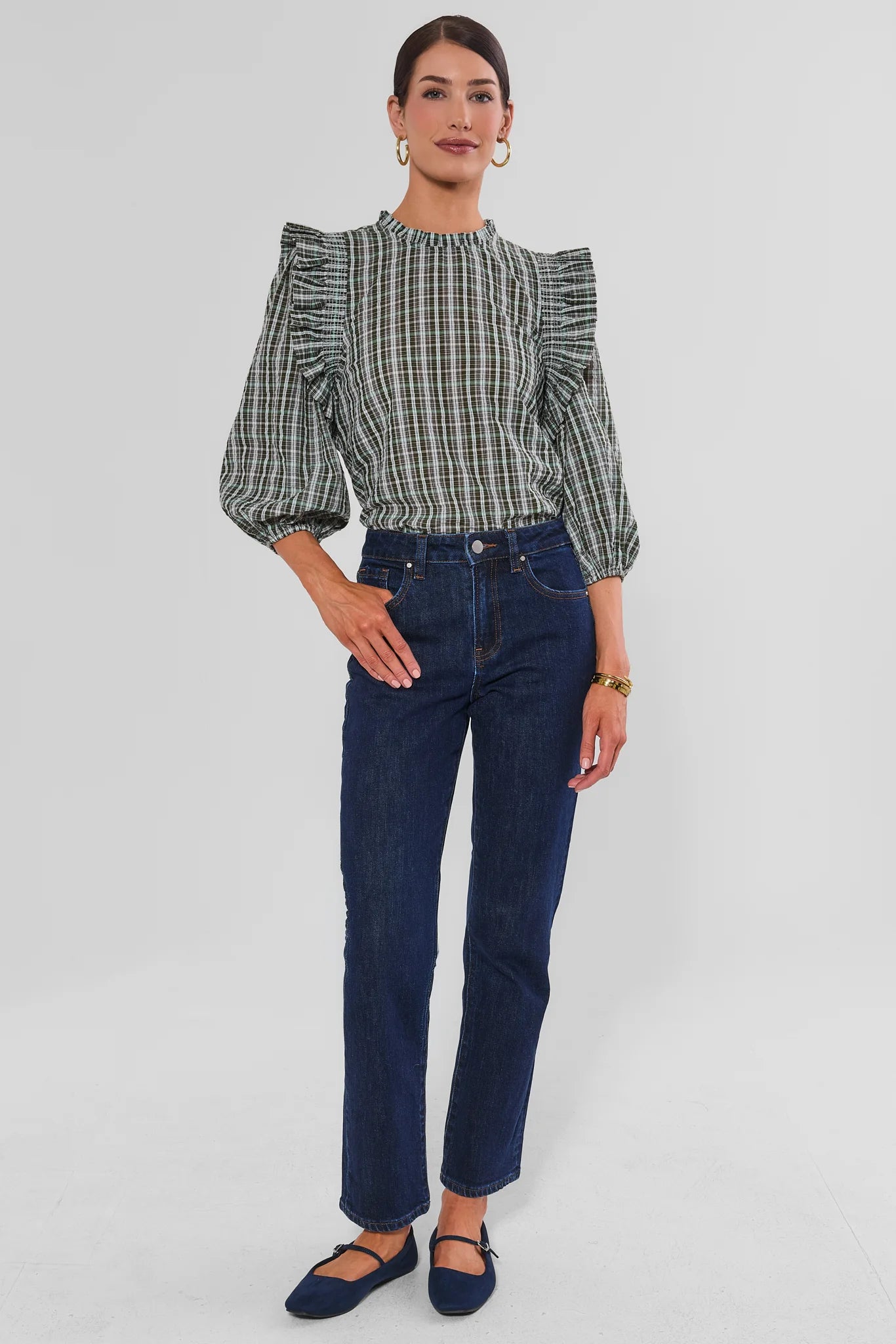 Green Plaid Ruffle Top
