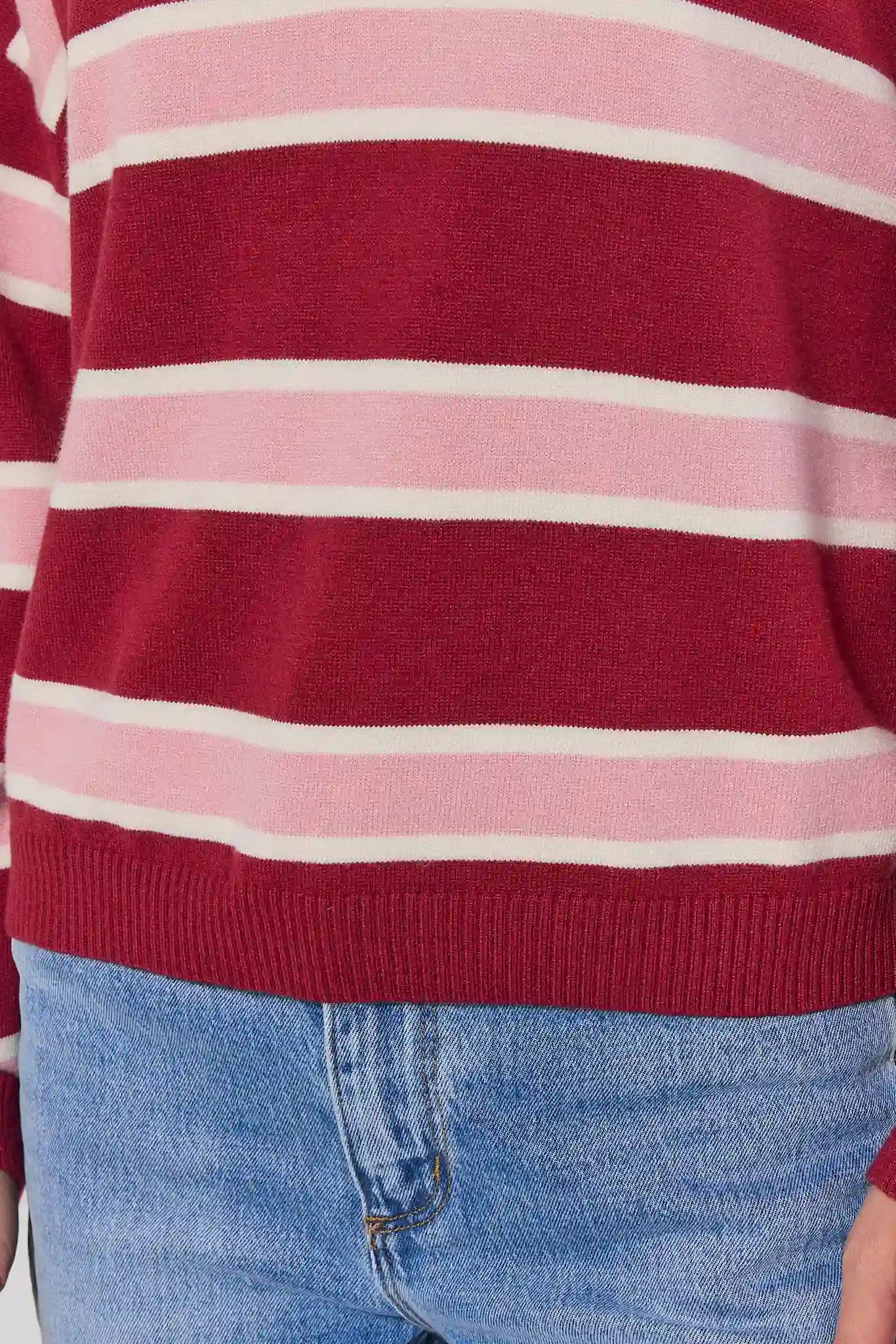 Maroon Striped Collared Knit Top