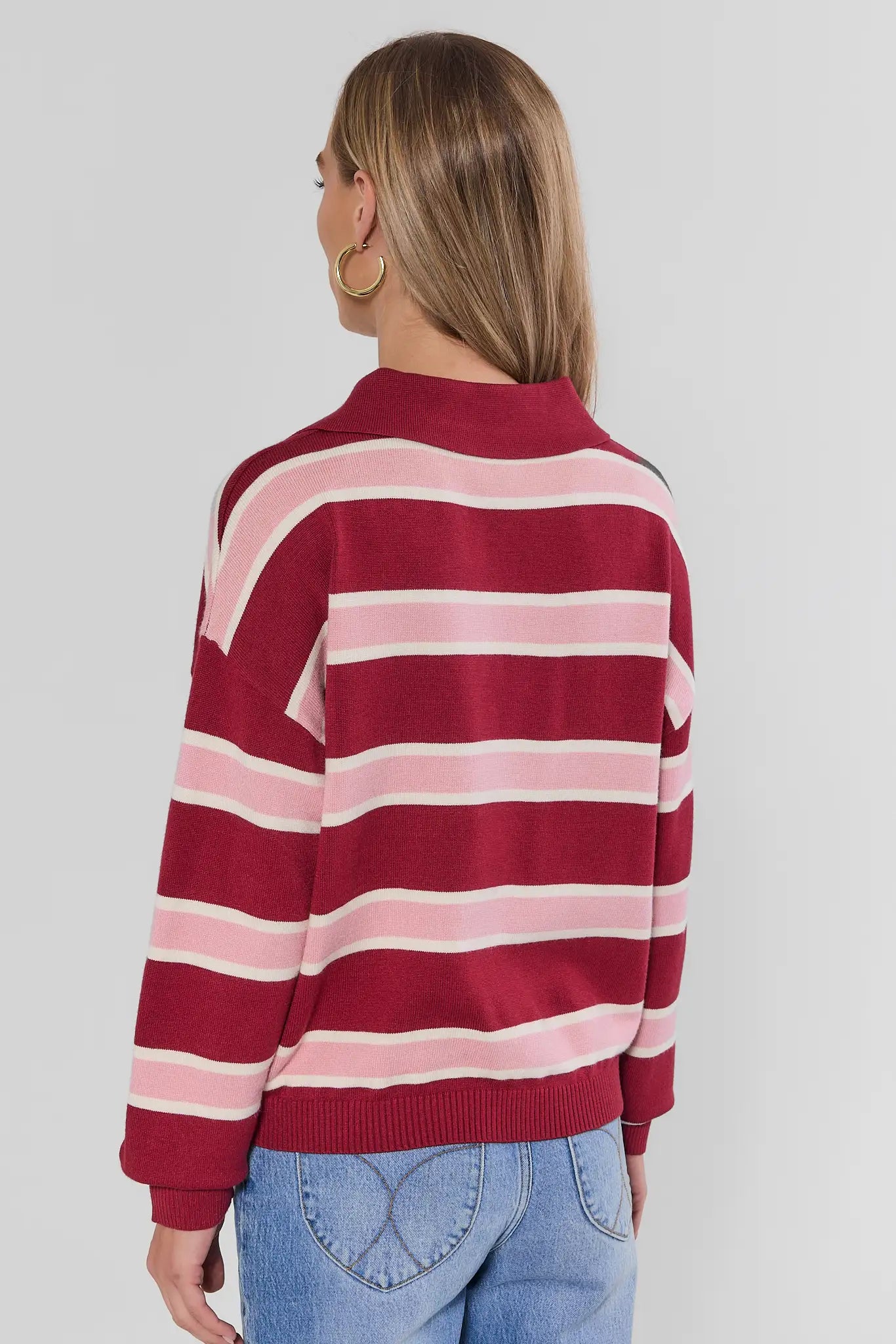 Maroon Striped Collared Knit Top