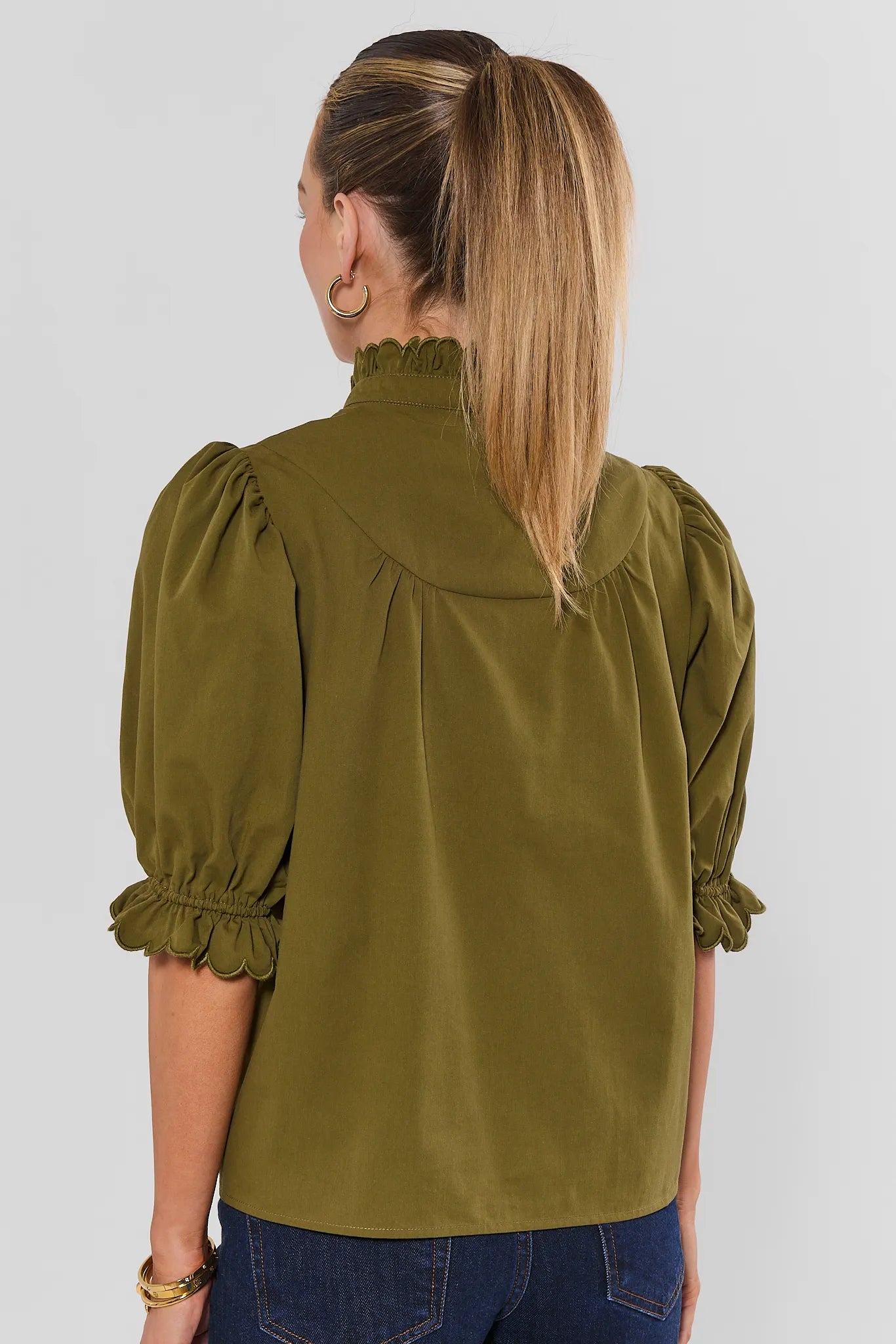 Hailey Green Ruffle Trim Top
