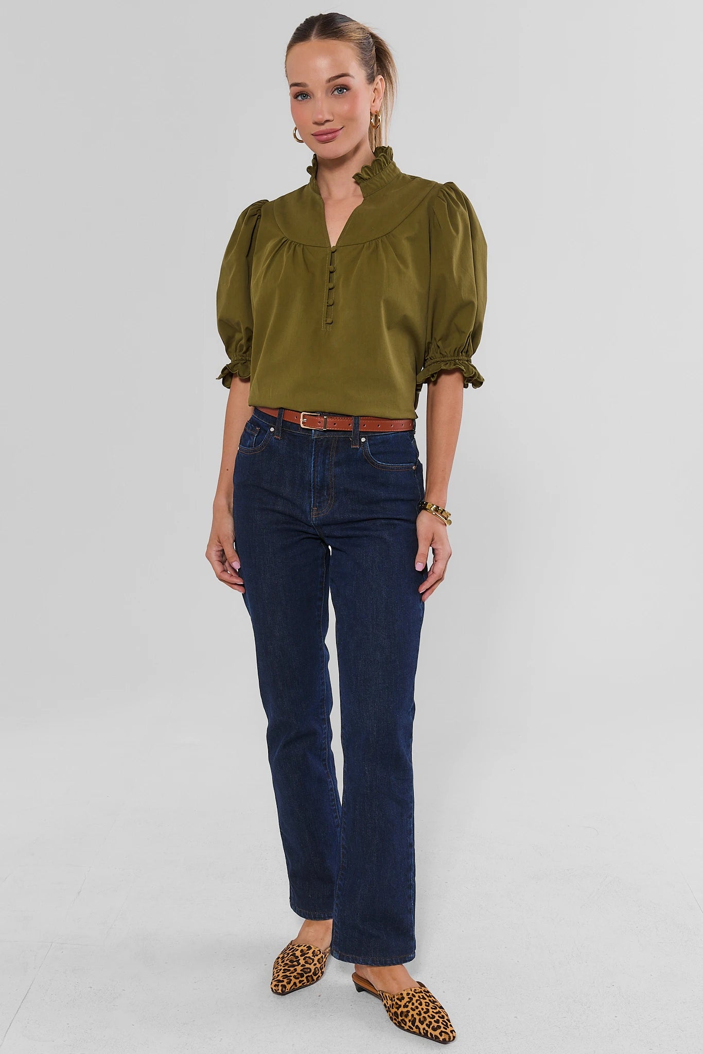 Hailey Green Ruffle Trim Top