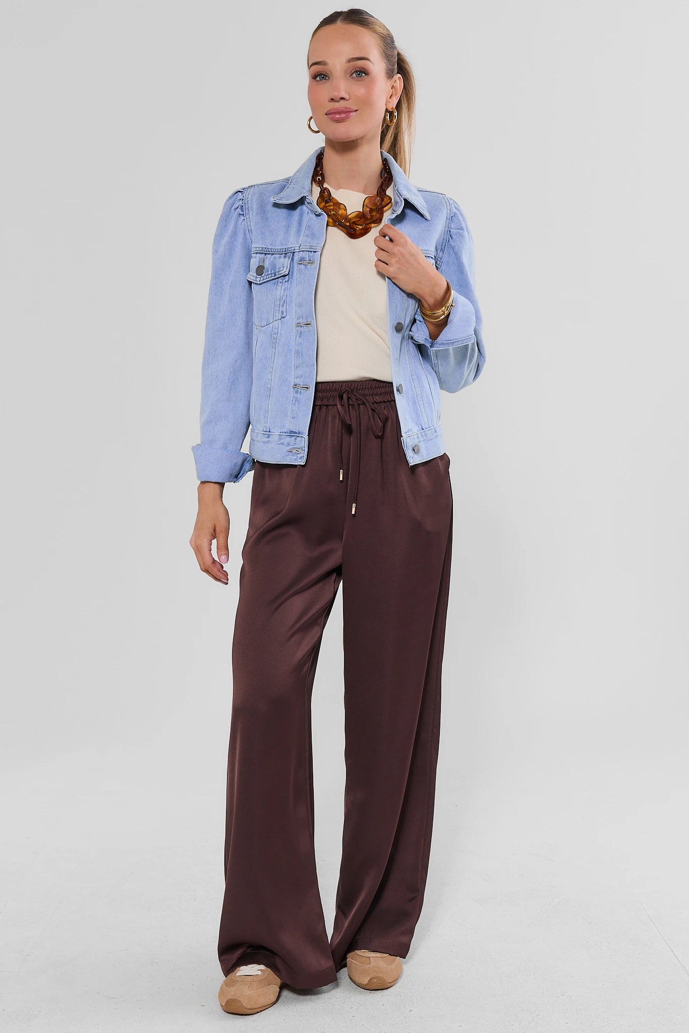 Brown Wide Leg Drawstring Pants