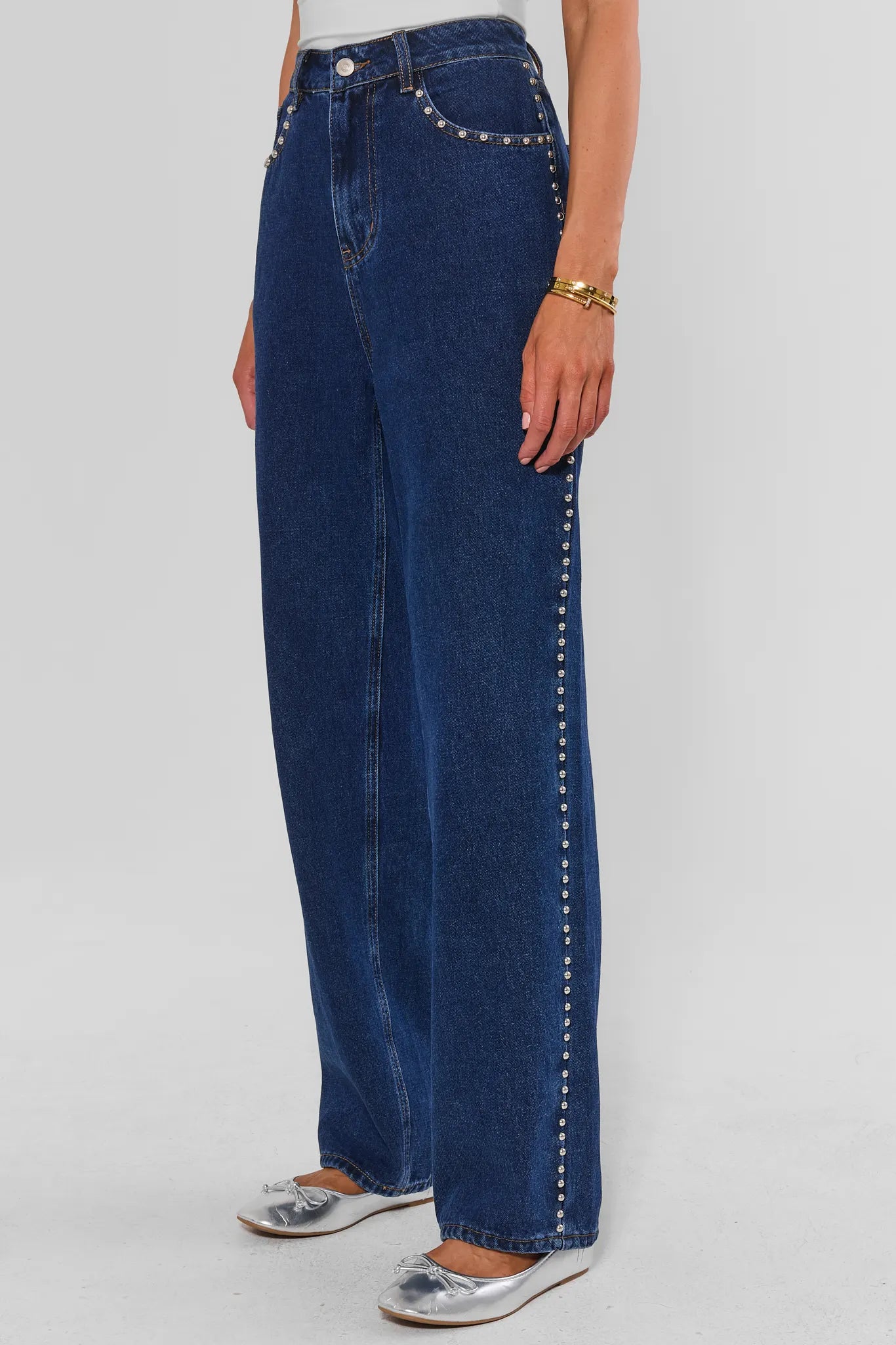 Adrian Dark Wash Studded Straight Jeans