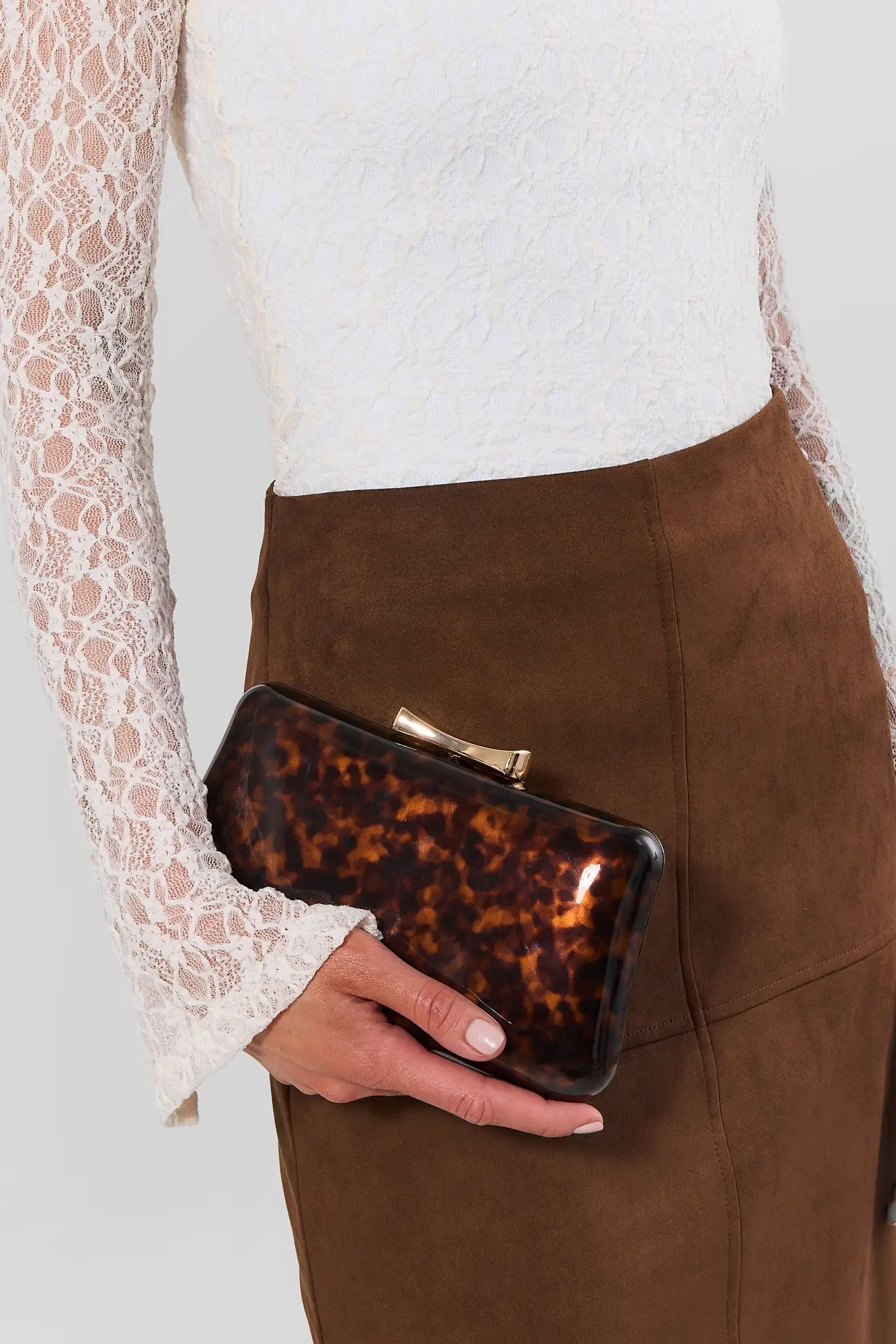 Brown Tortoise Enamel Clutch
