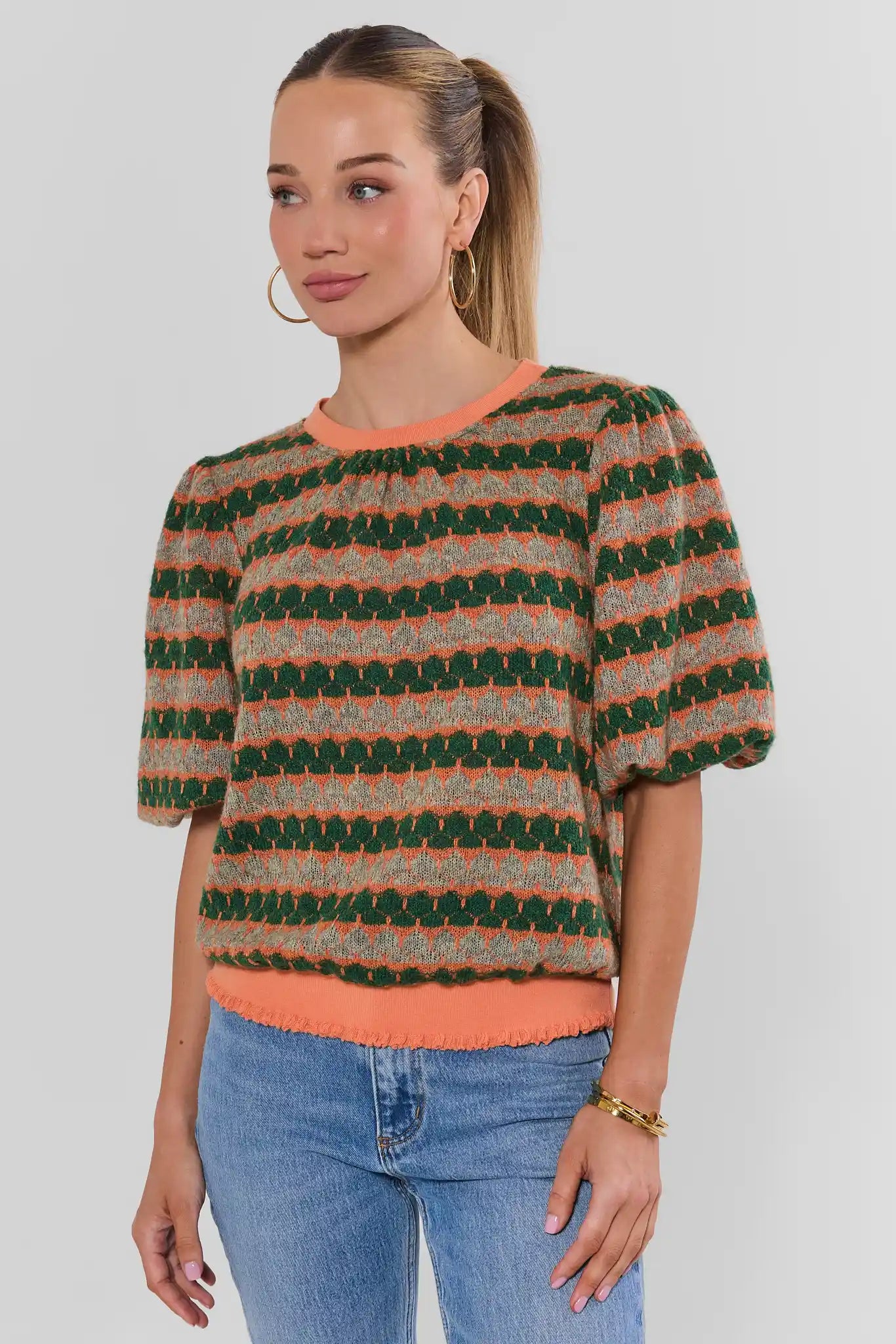 Orange Printed Knit Top