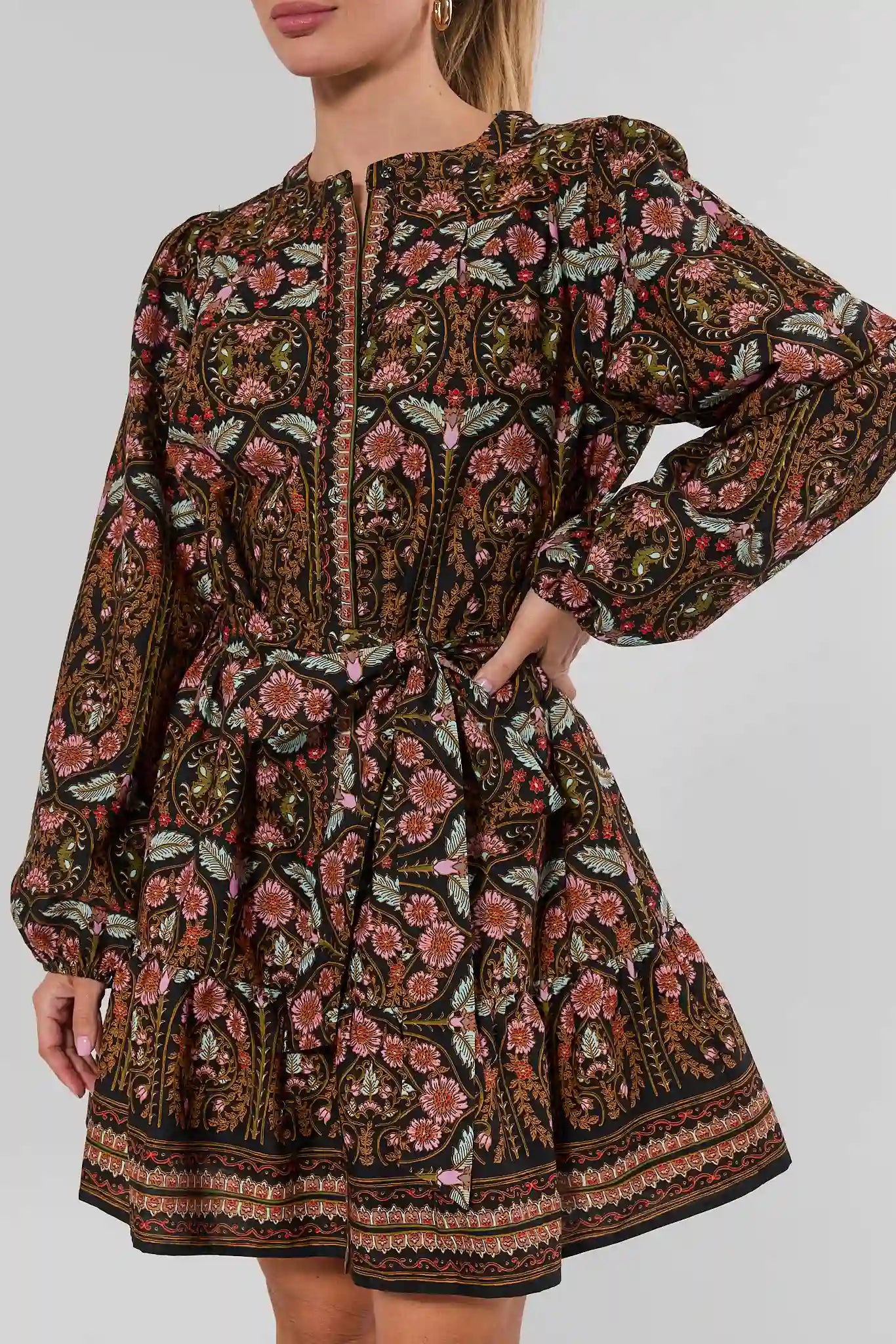 Black Multi Printed Short Dress