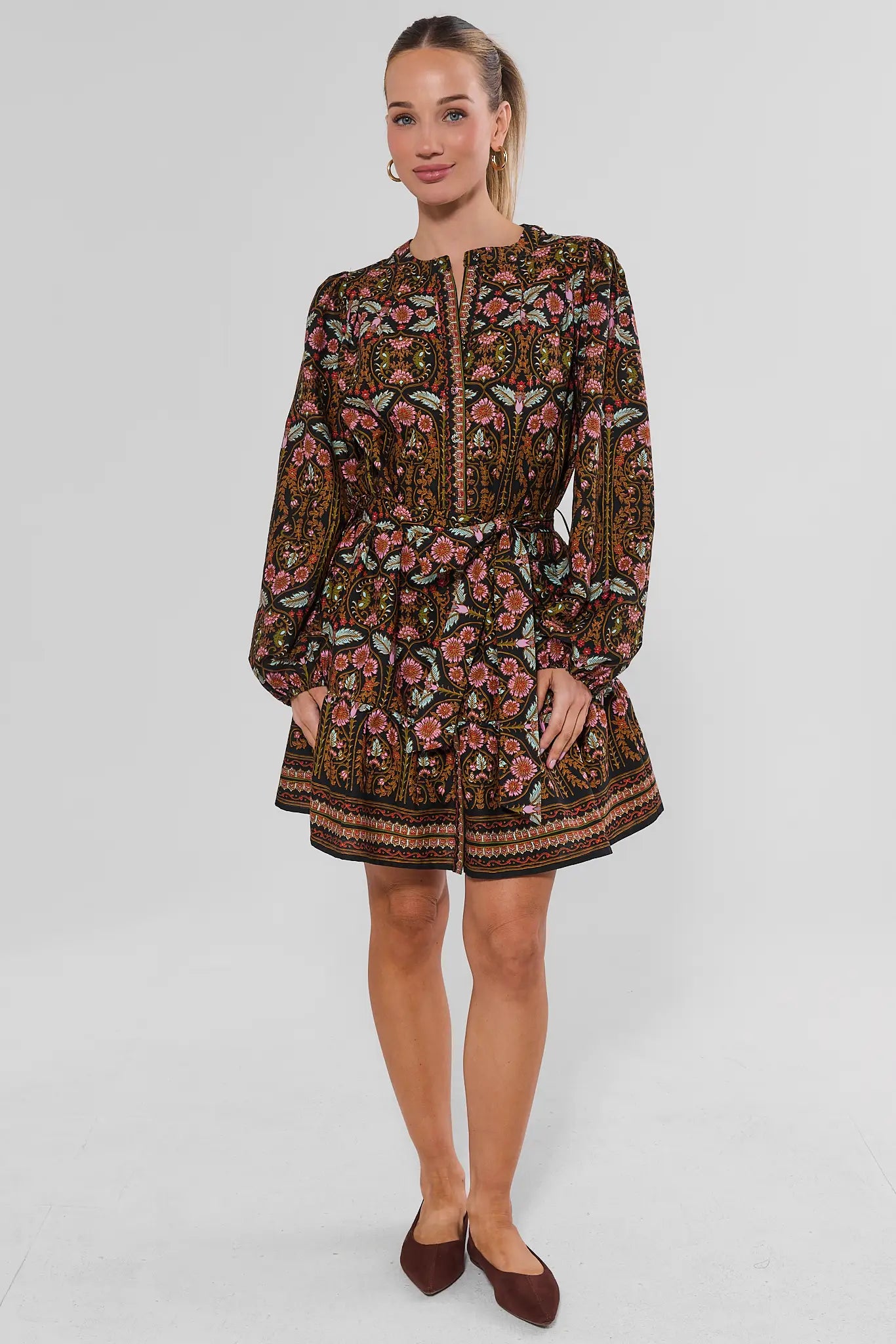 Black Multi Printed Short Dress