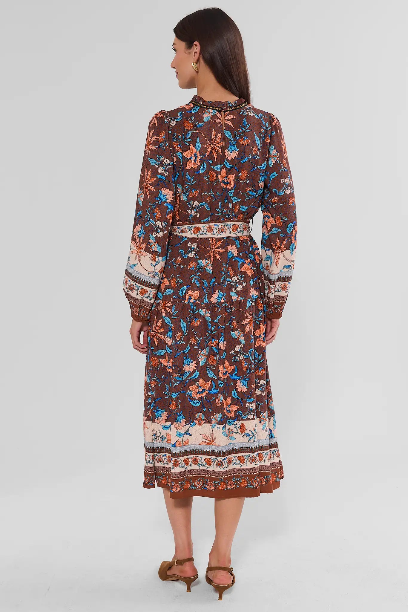 Brown Multi Printed Midi Dress