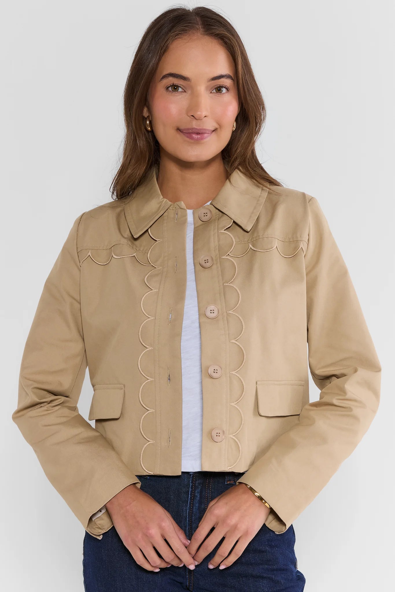Tan Scalloped Detail Jacket