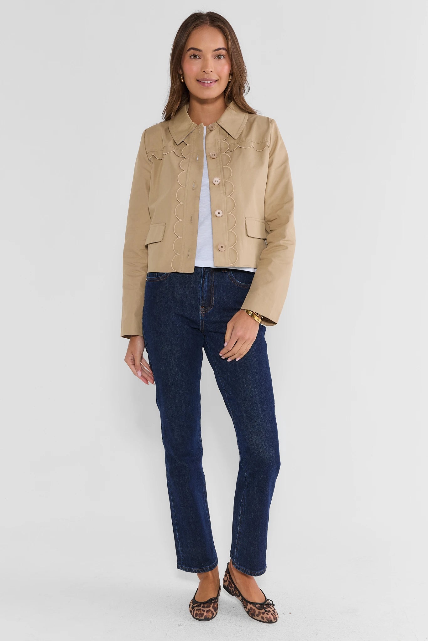 Tan Scalloped Detail Jacket