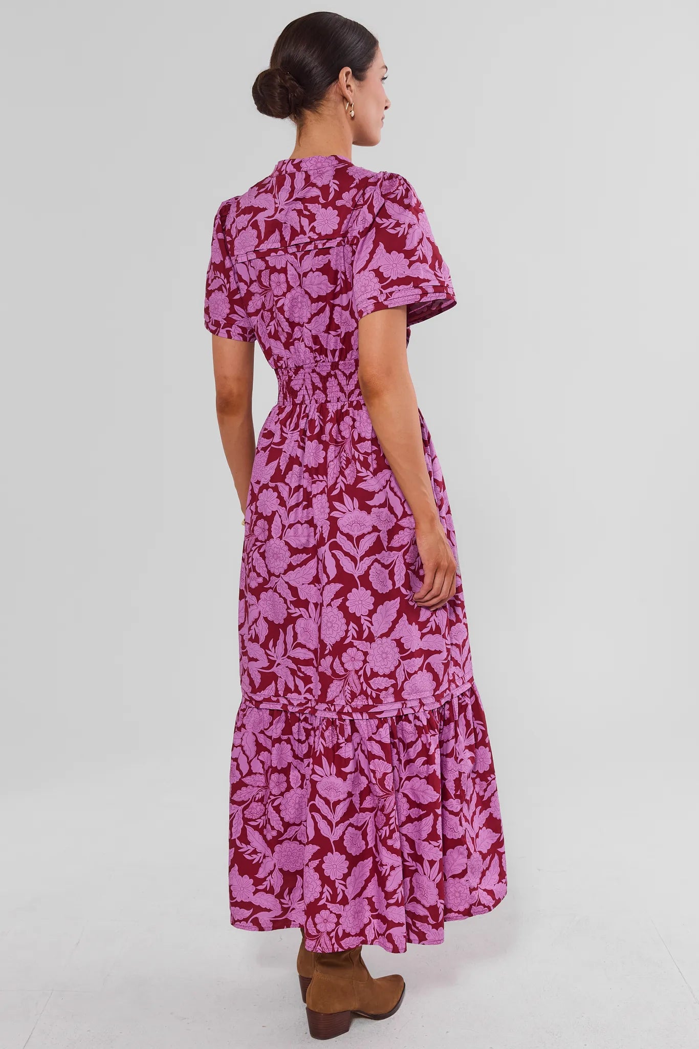 Isabella Burgundy Floral Print Maxi Dress
