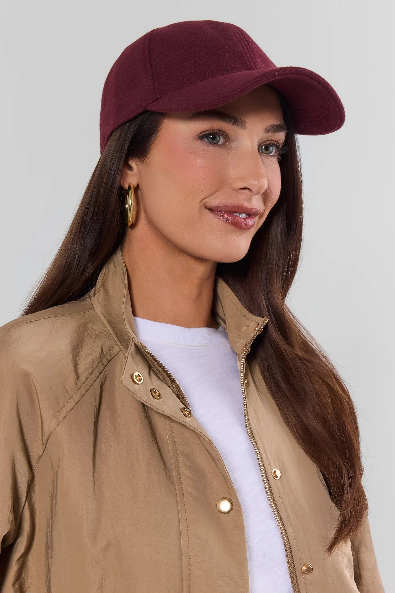 Burgundy Faux Wool Baseball Cap