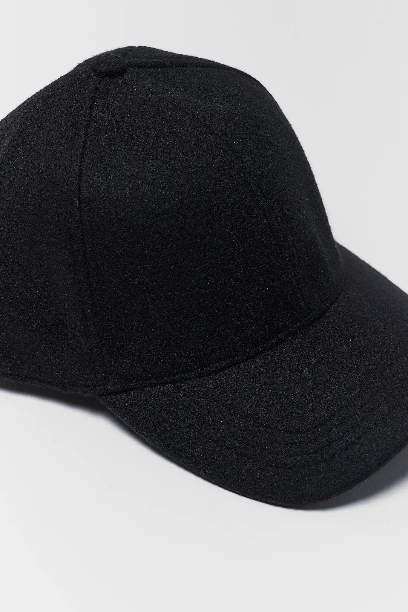 Black Faux Wool Baseball Cap