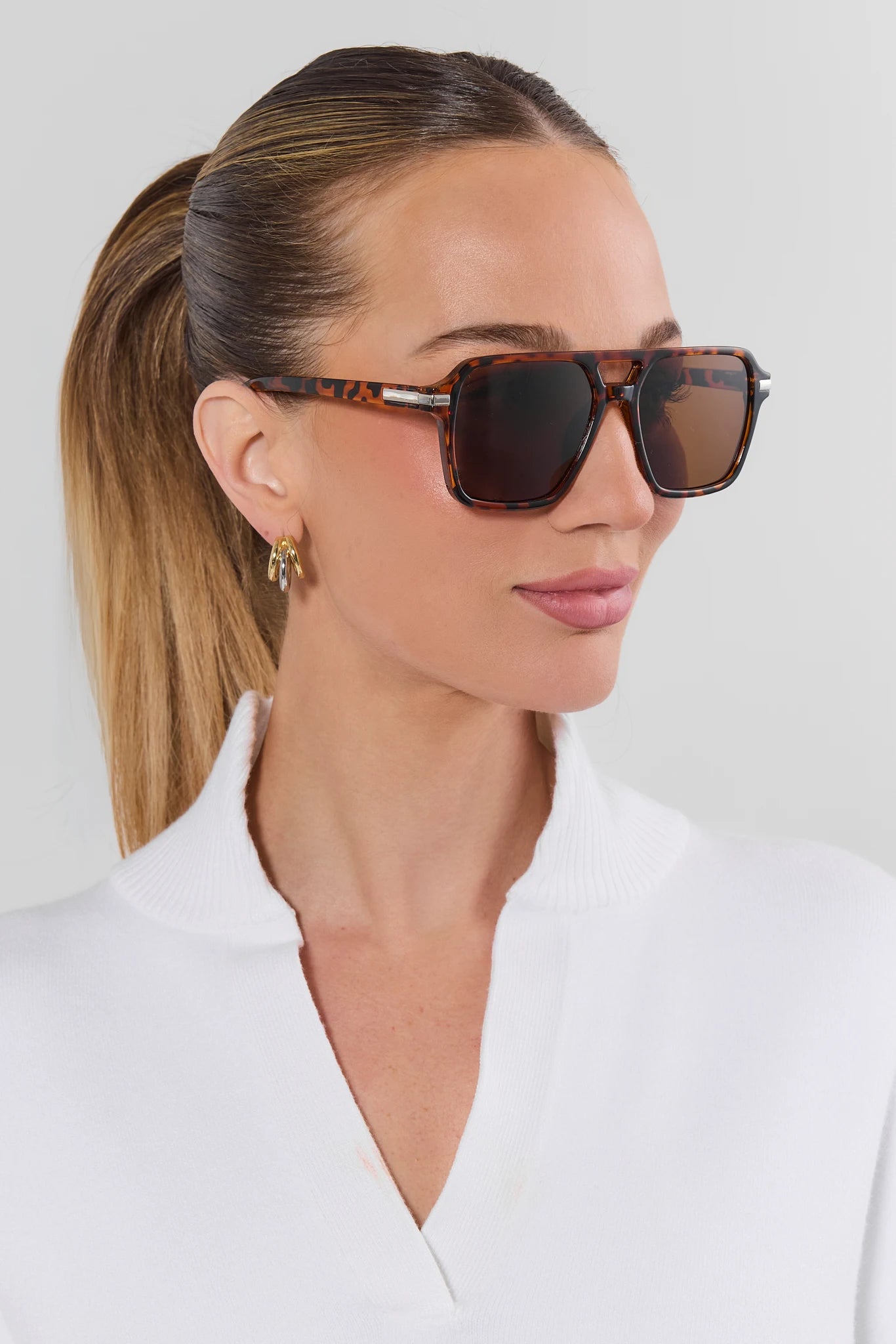 Tortoise Square Aviator Sunglasses