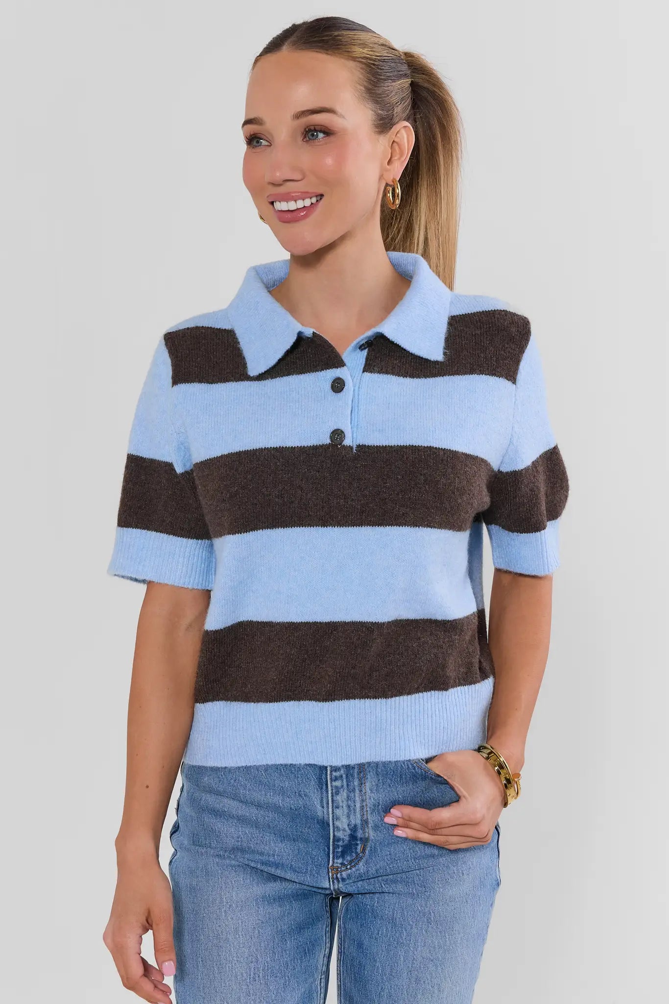 Blue Striped Knit Top