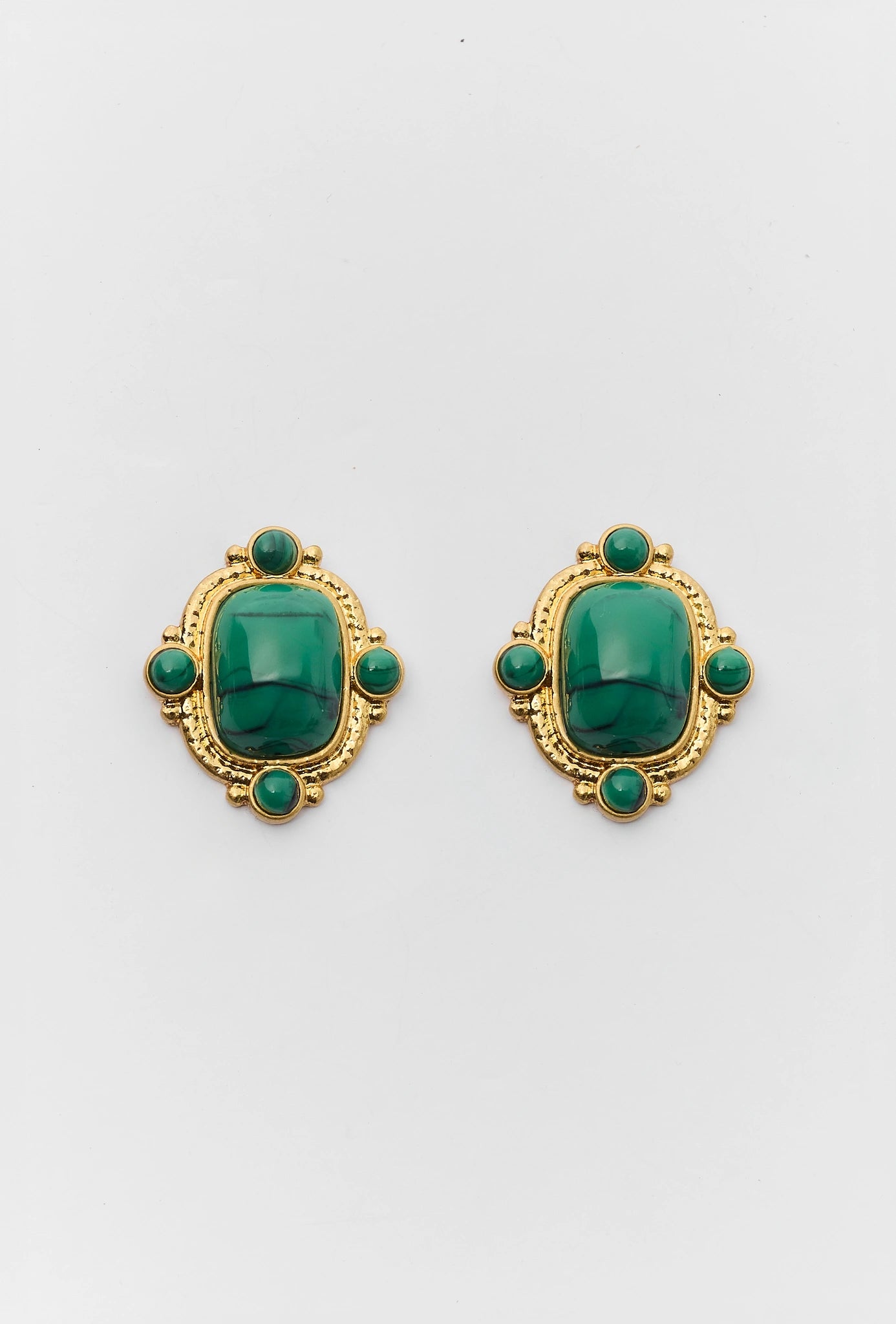 Green Marbled Stud Earrings